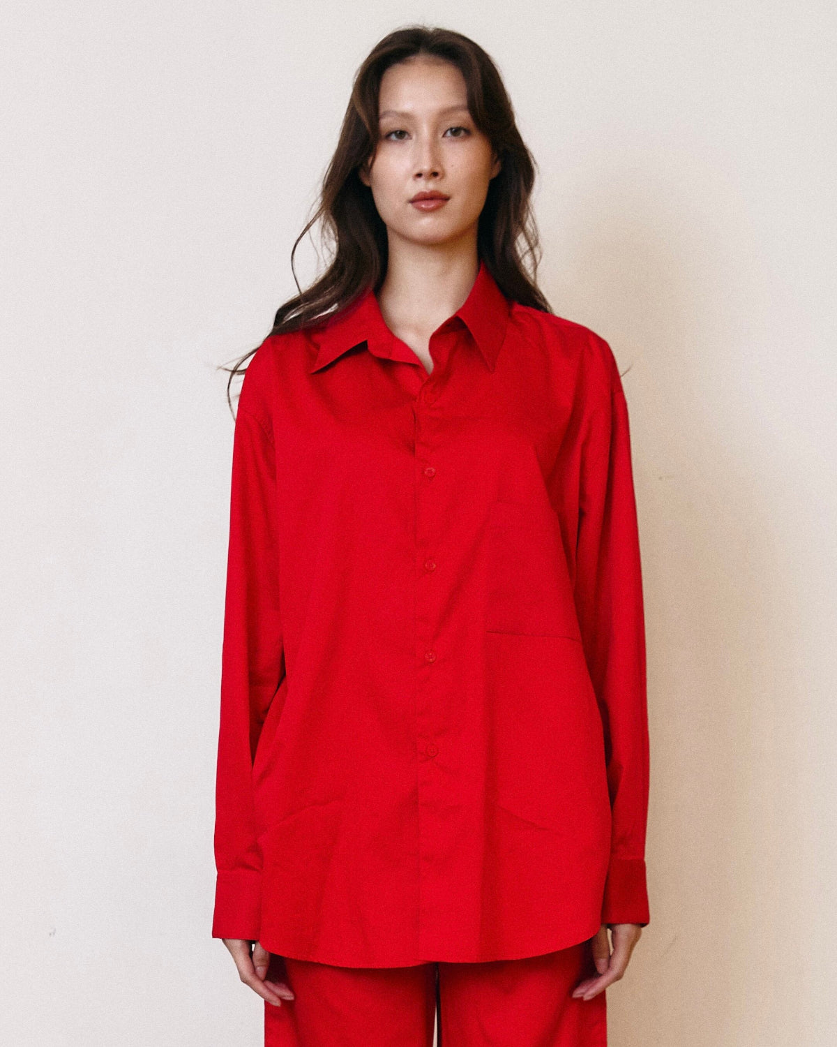 AIMER - Essential Oversized Shirt in Red Bonjour