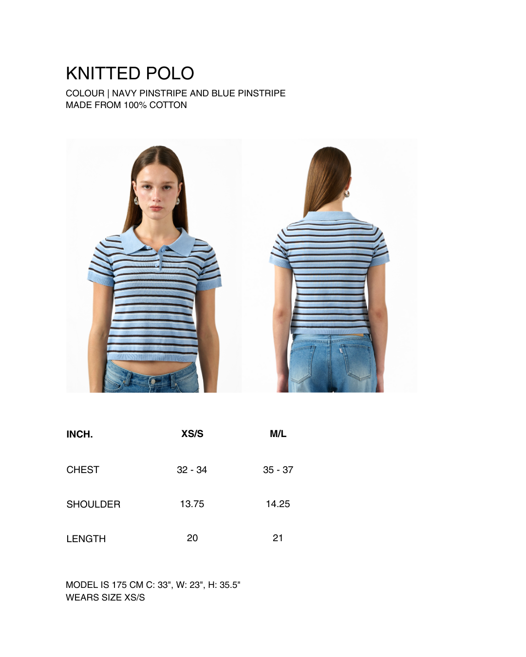 AIMER Denim Edition - Knitted Polo Top in Navy Blue Stripe