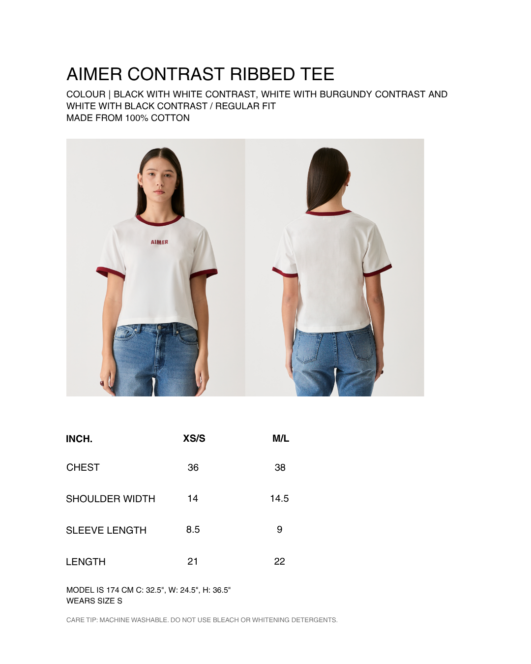 AIMER - Classic Contrast Ribbed T-Shirt in White Black