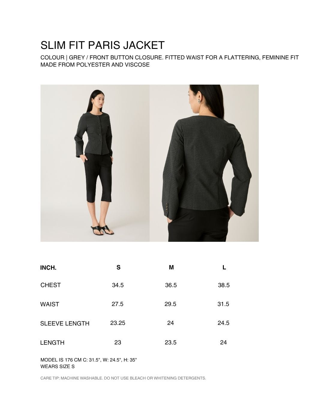 Returns to Nature - Slim Fit Paris Jacket in Charcoal Grey