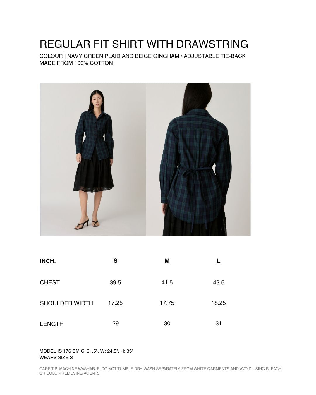 Returns to Nature - Regular Fit Shirt With Drawstring in Beige Gingham