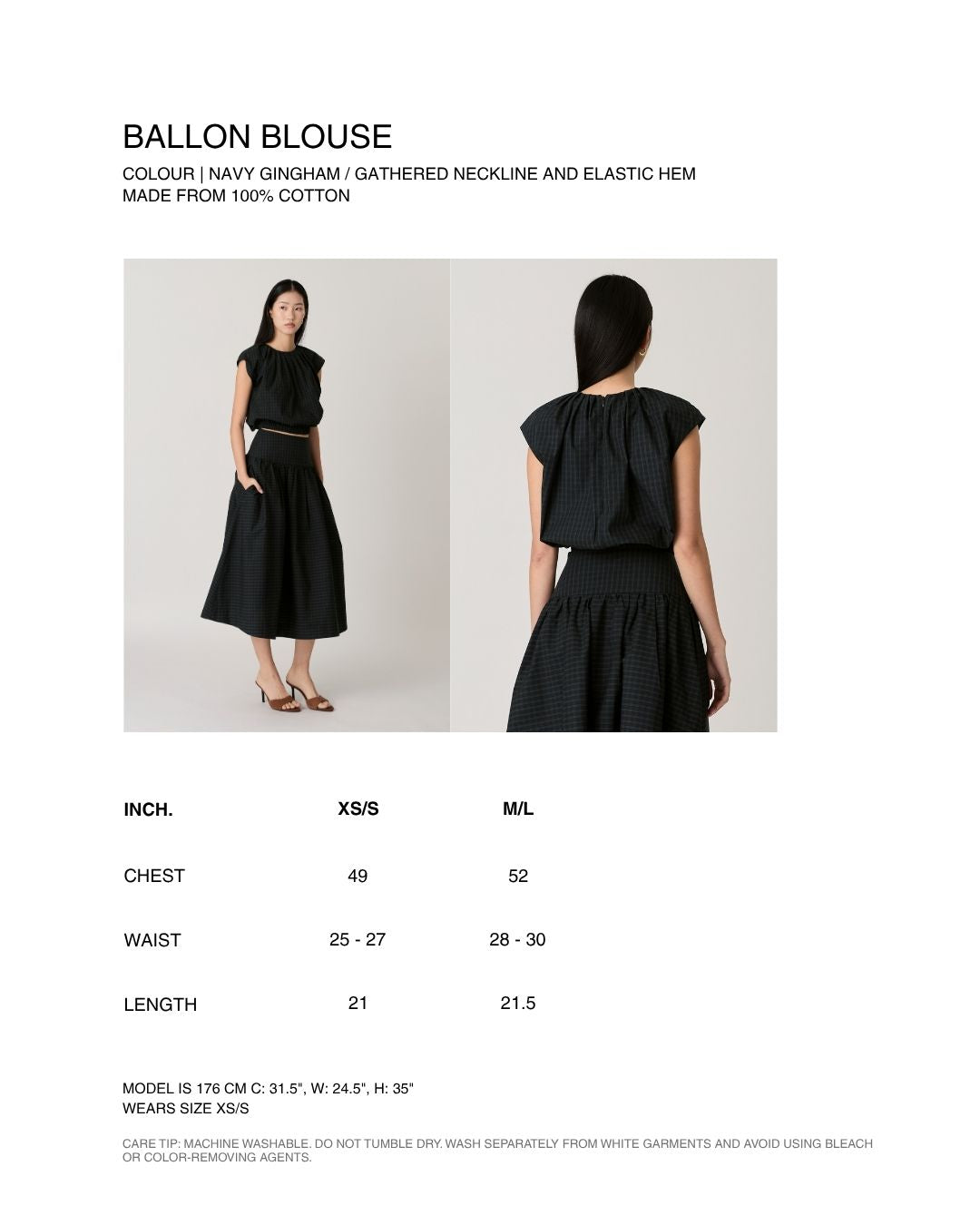 Returns to Nature - Balloon Blouse in Navy Gingham