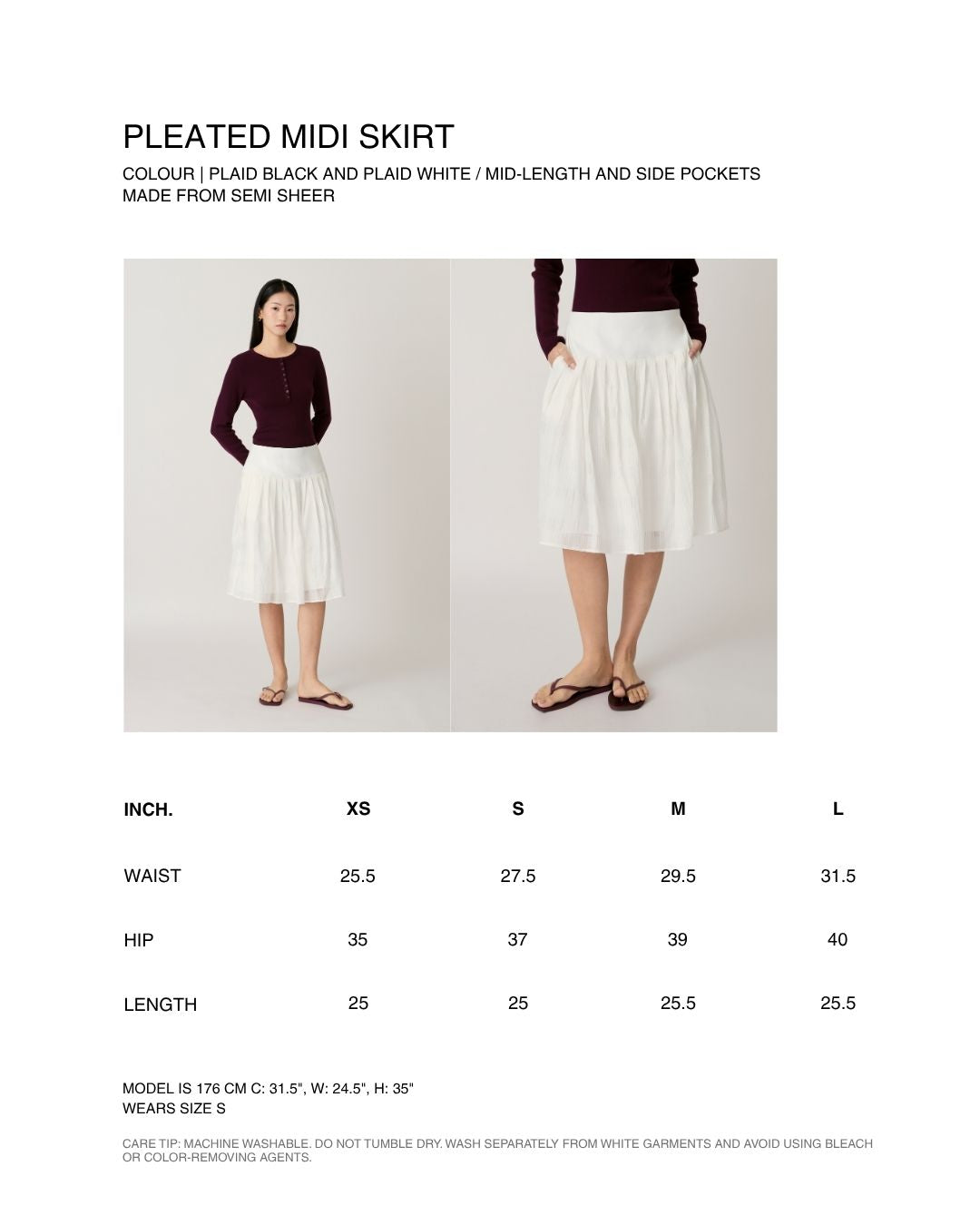 Returns to Nature - Pleated Midi Skirt in Plaid Black