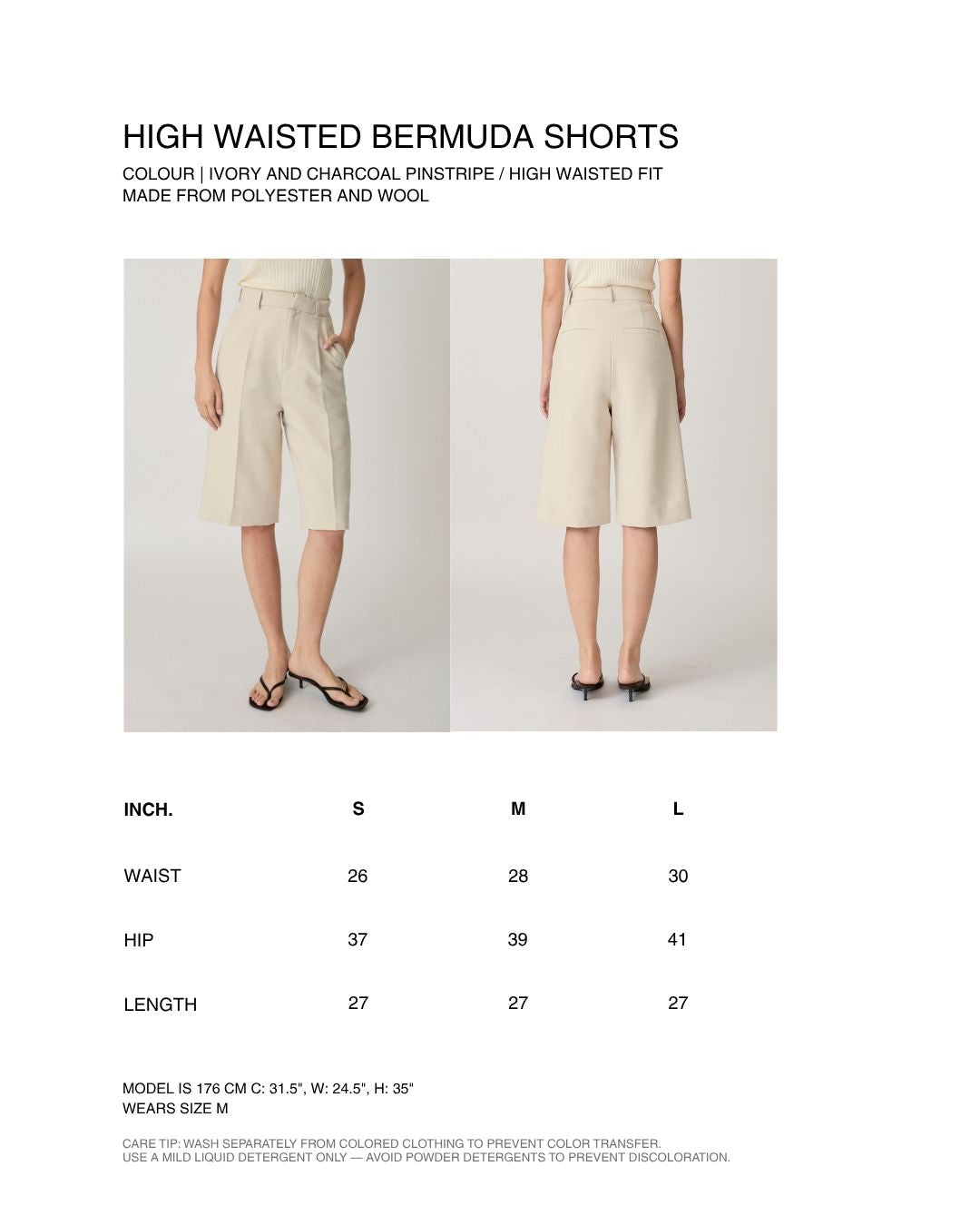 Returns to Nature - High-Waisted Bermuda Shorts in Charcoal Pinstripe