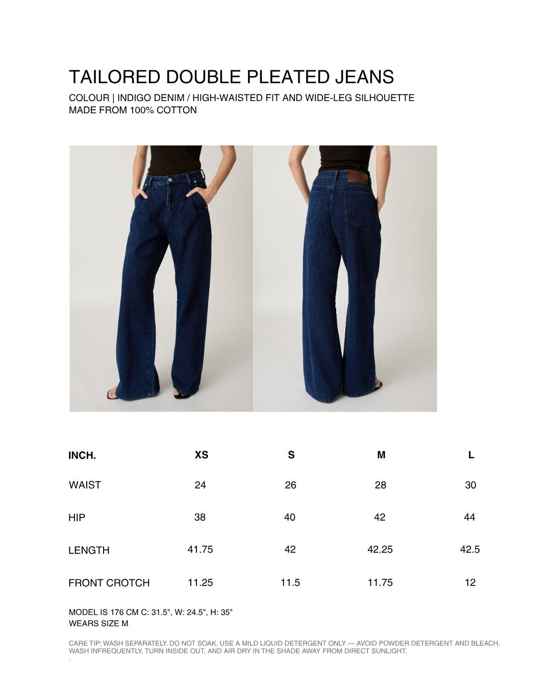 Returns to Nature - Tailored Double Pleated Jeans in Indigo Denim