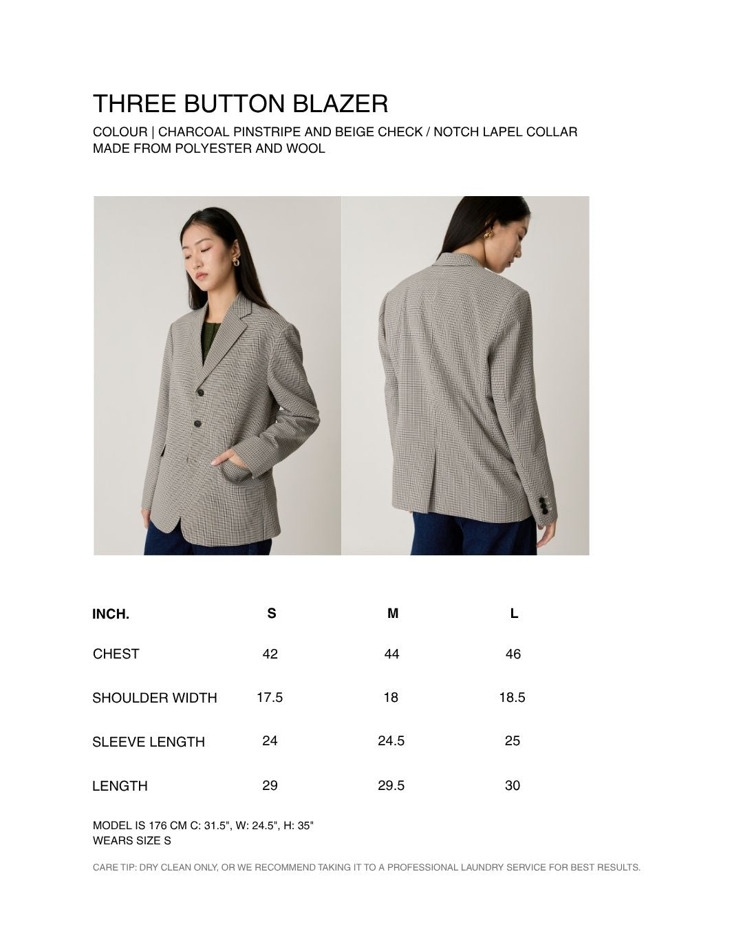 Returns to Nature - Three Button Blazer in Beige Check
