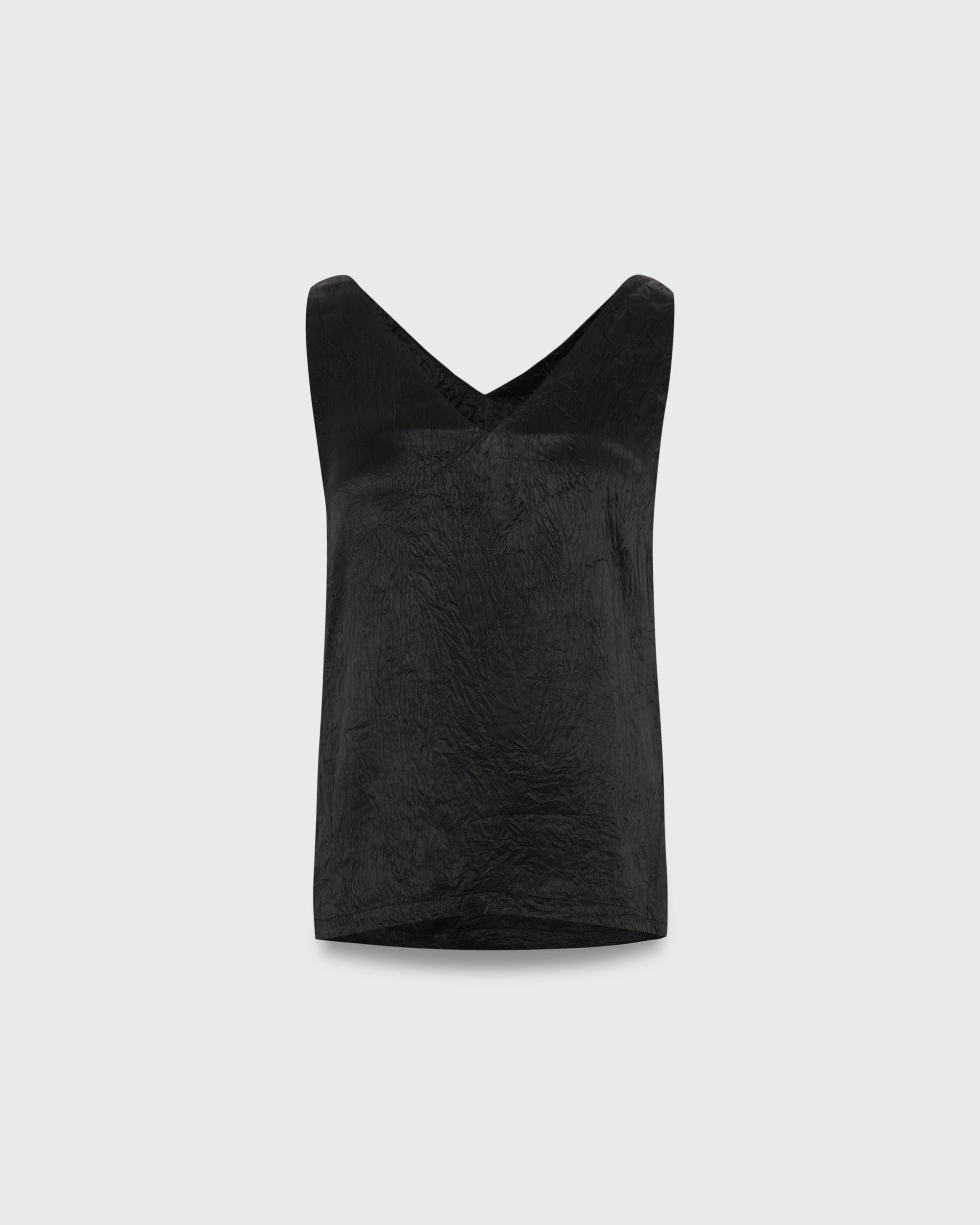 Jungle Urbaine - V-Neck Satin Tank Top in Textured Black