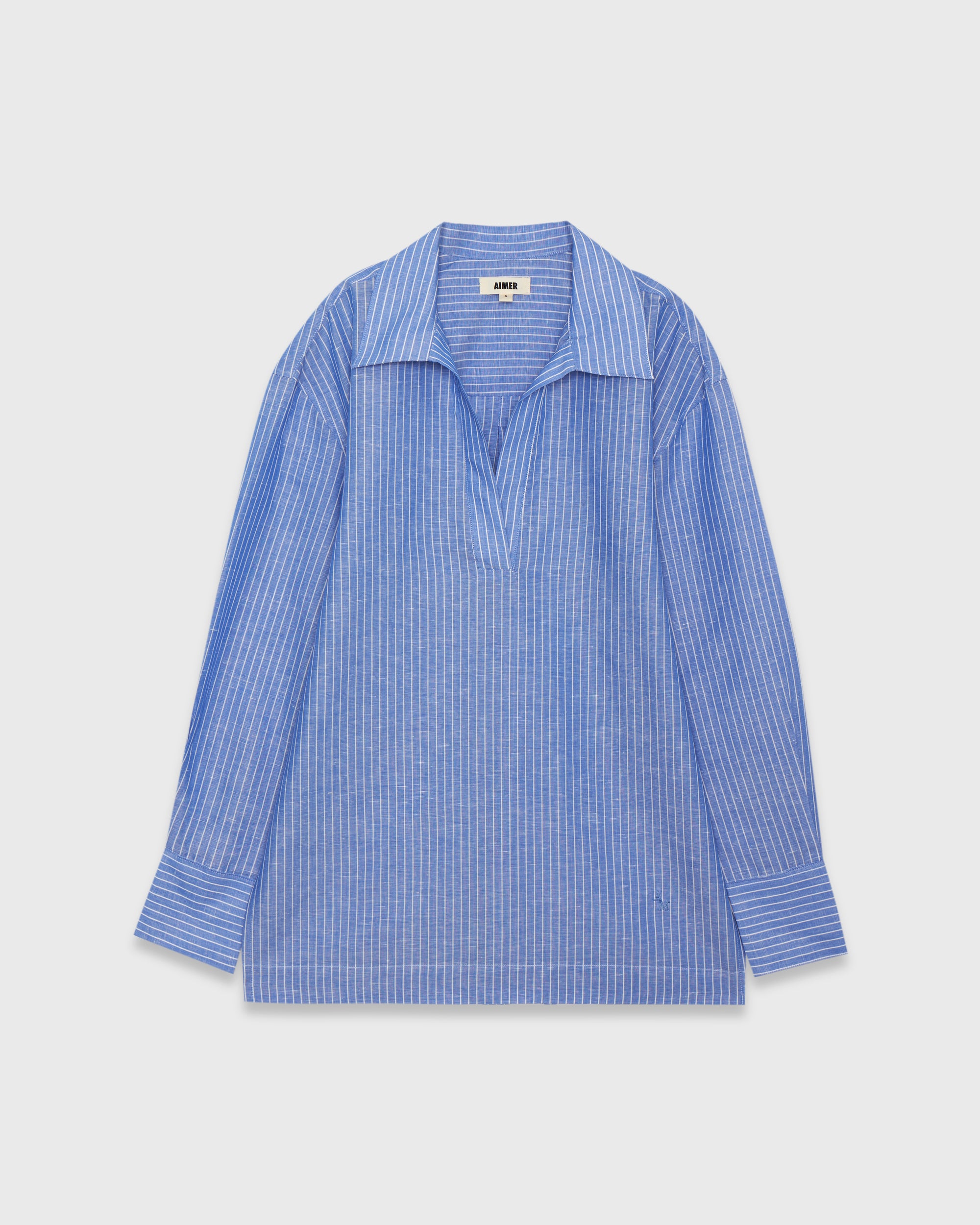 Jungle Urbaine - V-Neck Linen Blouse in Blue Stripe
