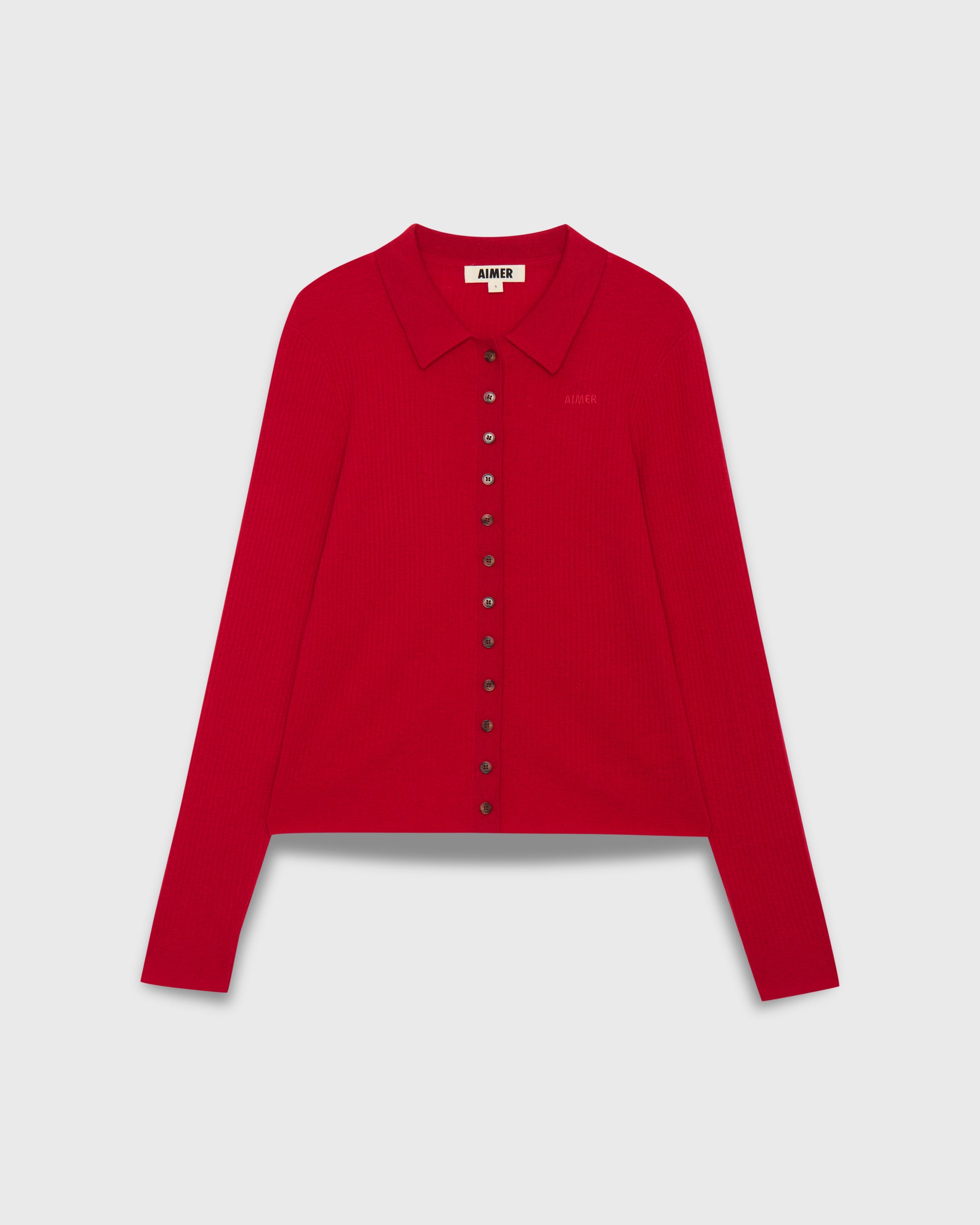 Knit Programme - Slim Knitted Polo Cardigan in Rouge