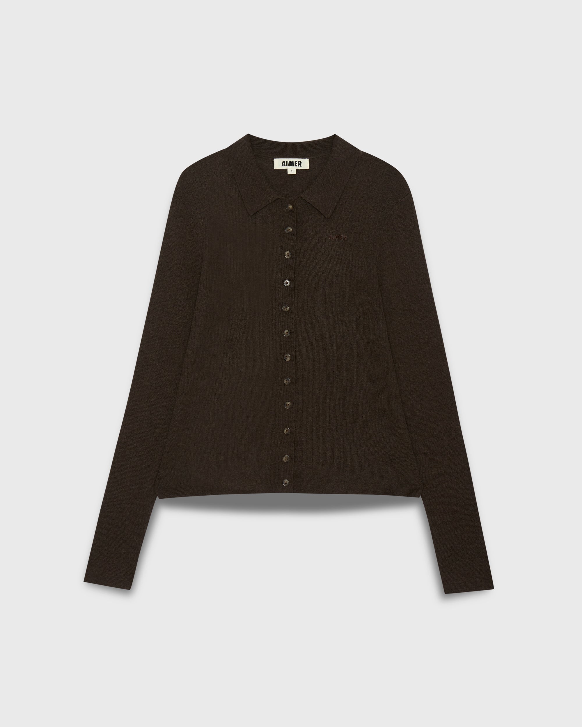Knit Programme - Slim Knitted Polo Cardigan in Dark Brown