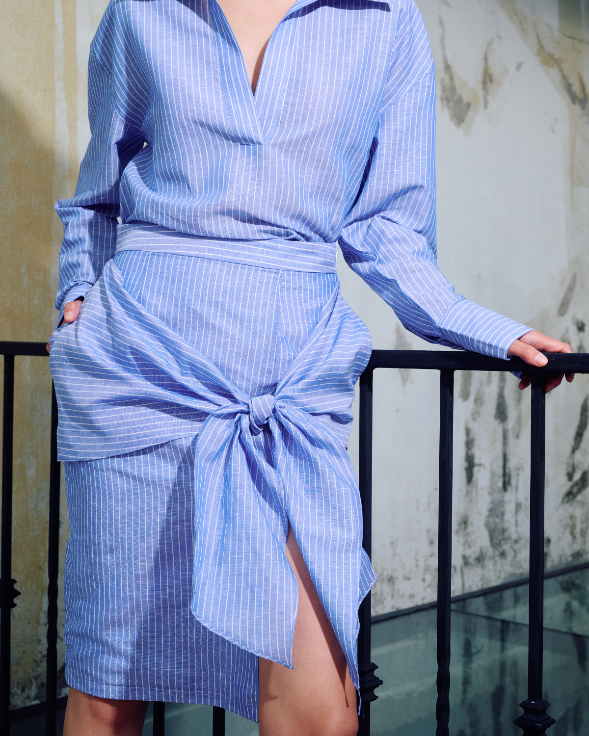 Jungle Urbaine - Front Wrap Skirt in Blue Stripe