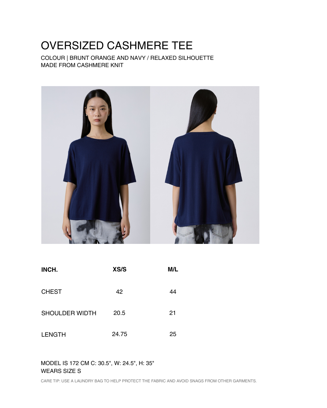 Jungle Urbaine - Oversized Cashmere Tee in Navy