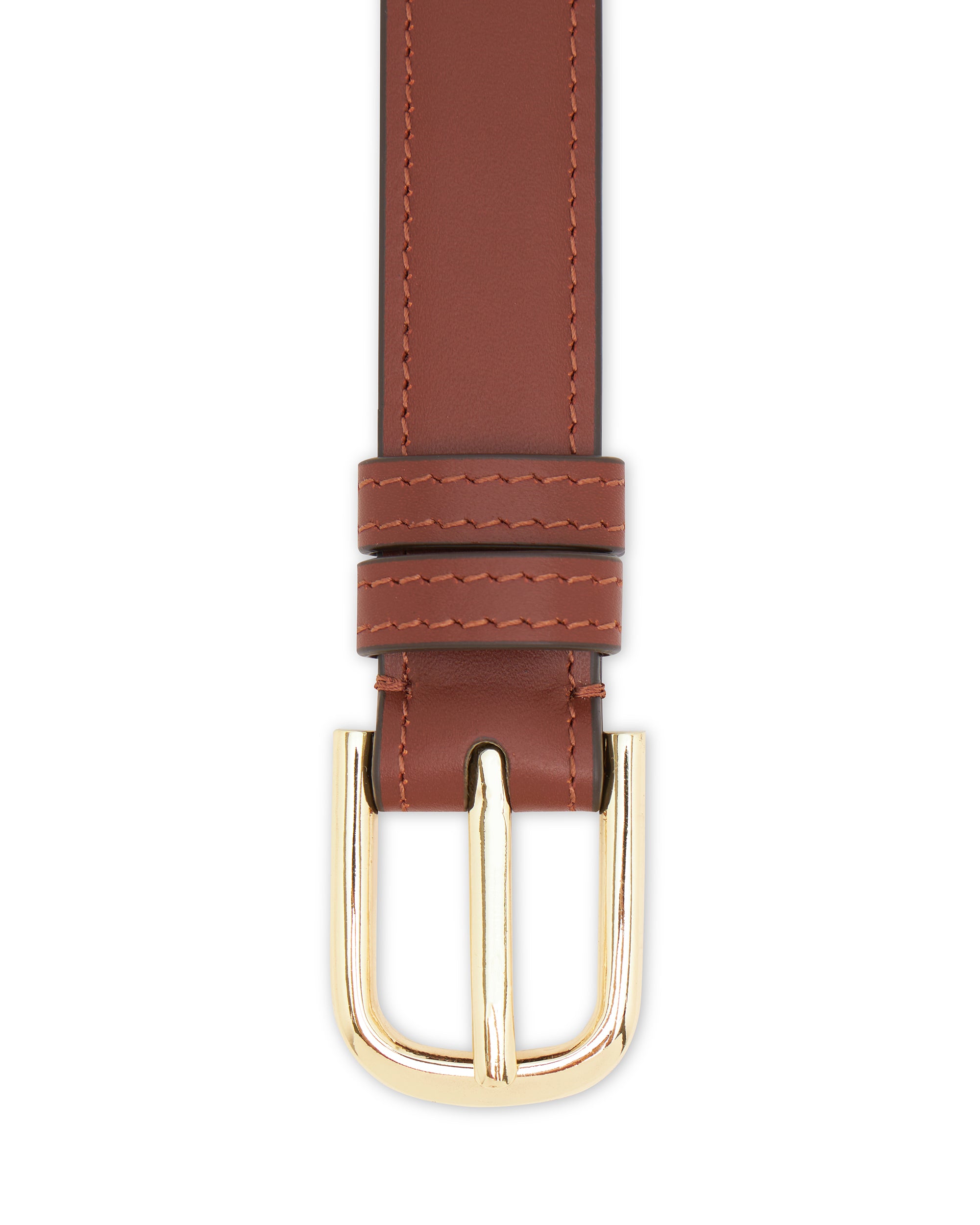 AIMER - Essential Leather Belt in Brown Gold Curve