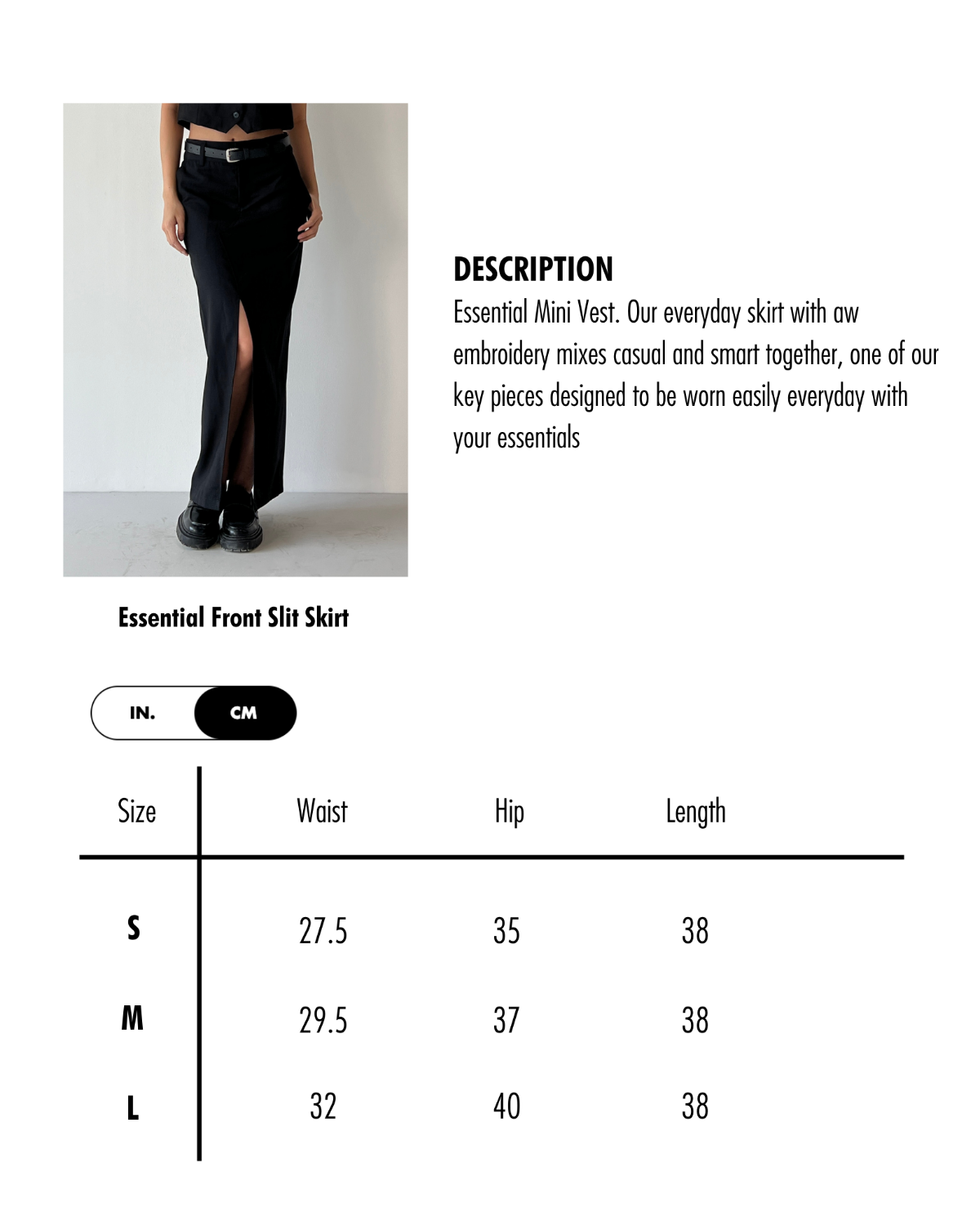 AIMER - Essential Front Slit Skirt in Black