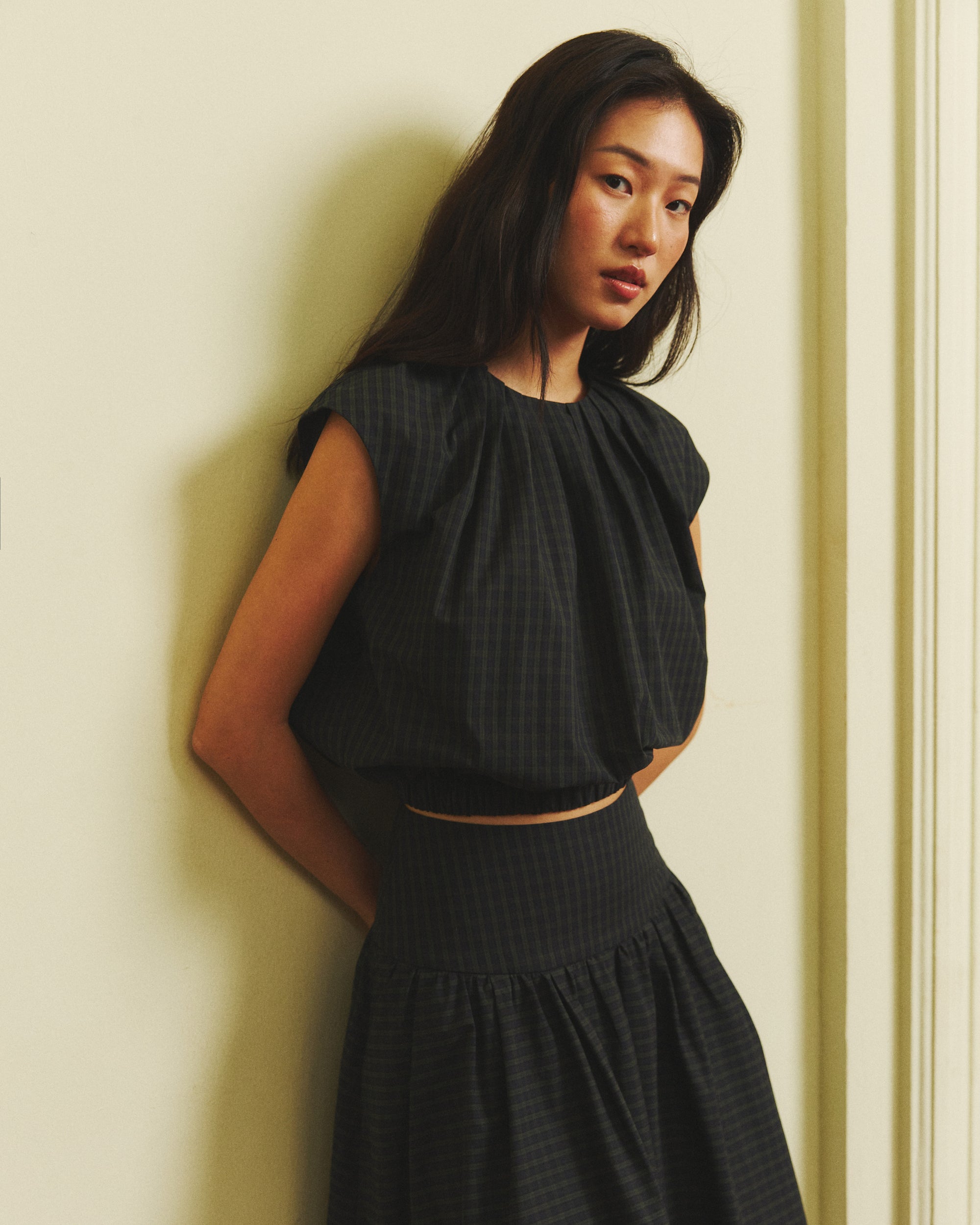 Returns to Nature - Balloon Blouse in Navy Gingham