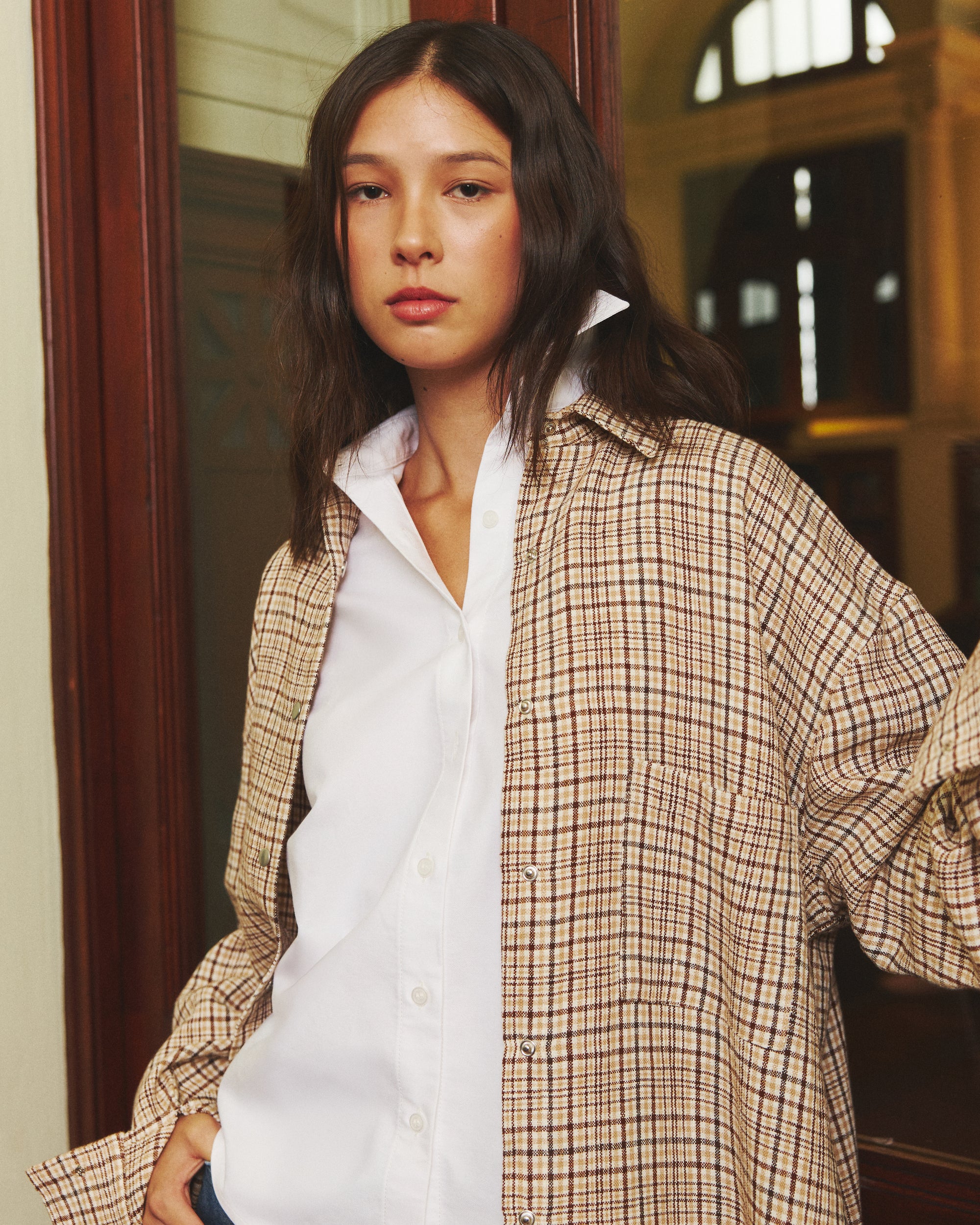 Returns to Nature - Oversized Shirt in Beige Gingham