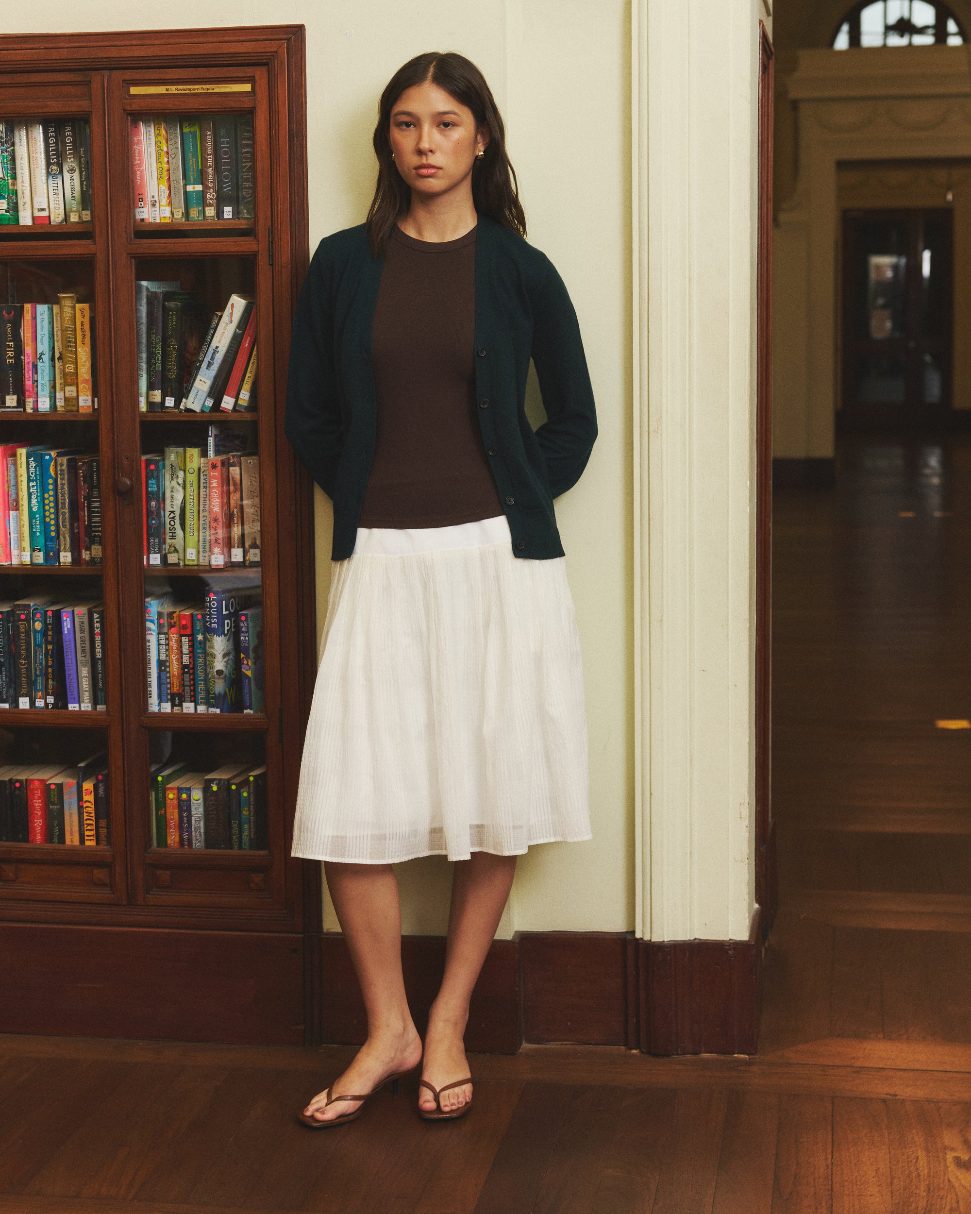 Returns to Nature - Pleated Midi Skirt in Plaid White