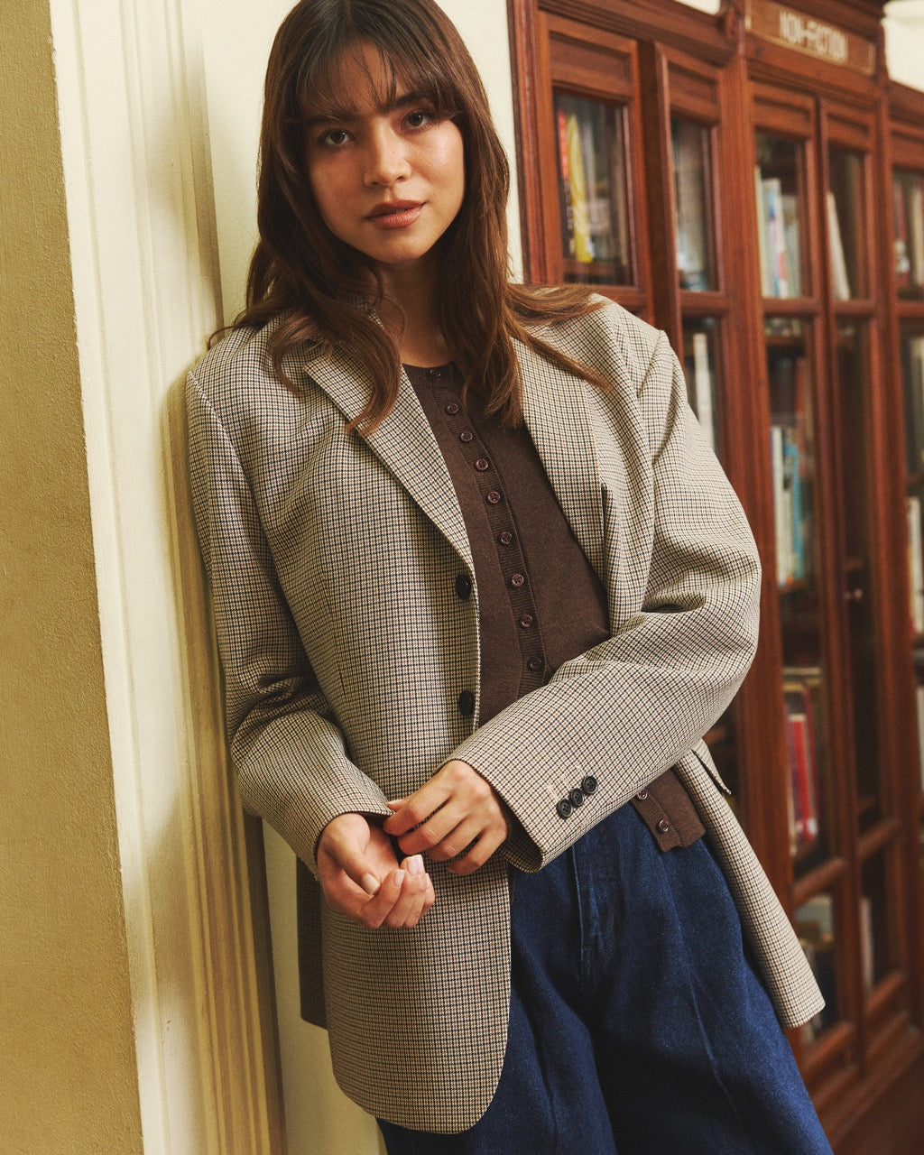 Returns to Nature - Three Button Blazer in Beige Check