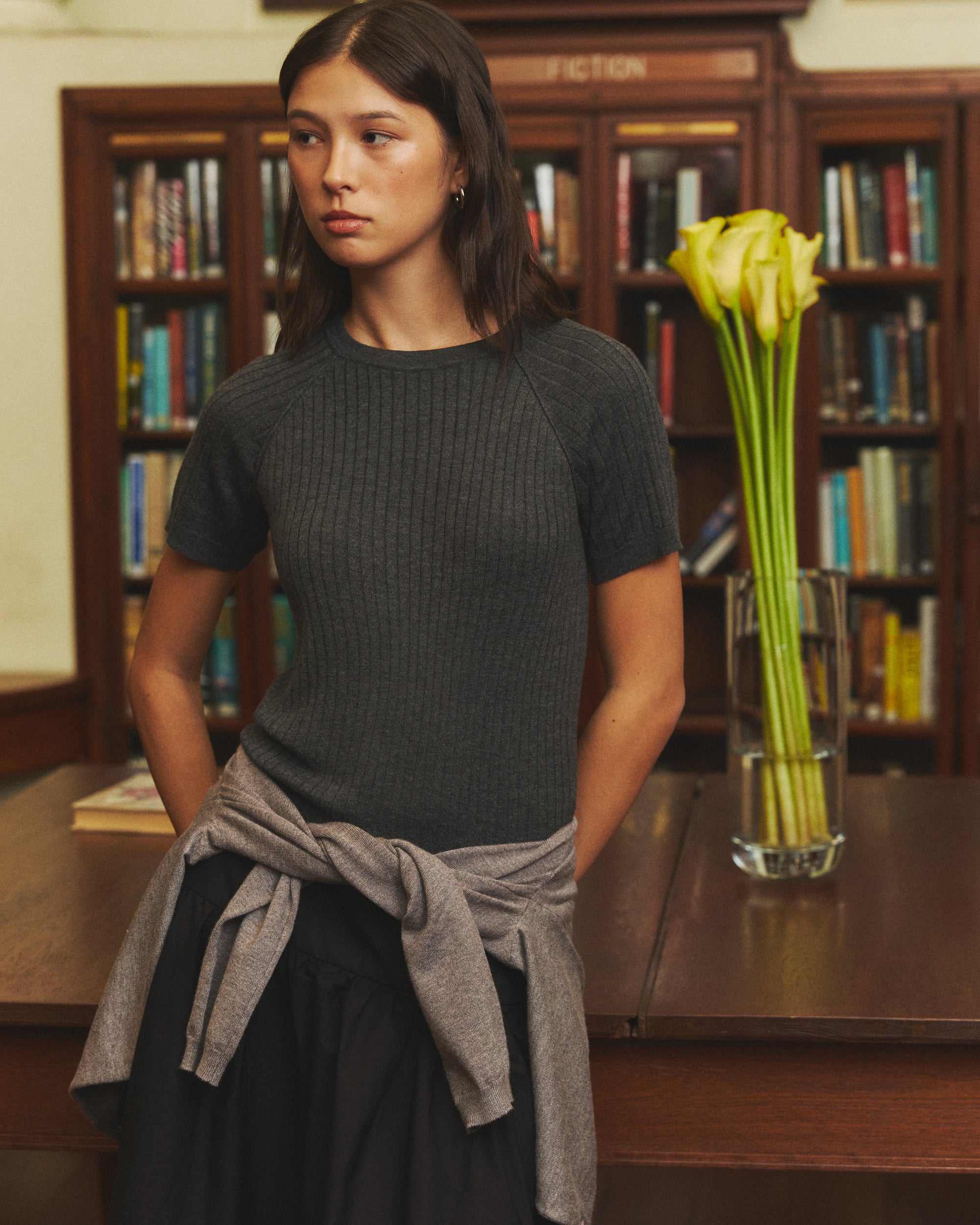 Knit Programme - Short Sleeve Knitted Sweater in Dark Grey