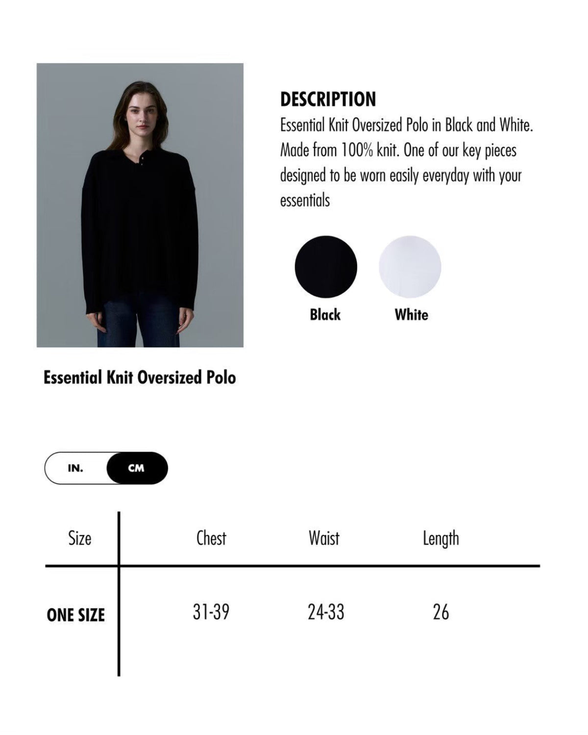 Holiday Collection - Essential Knit Oversized Polo in Black Collar/White