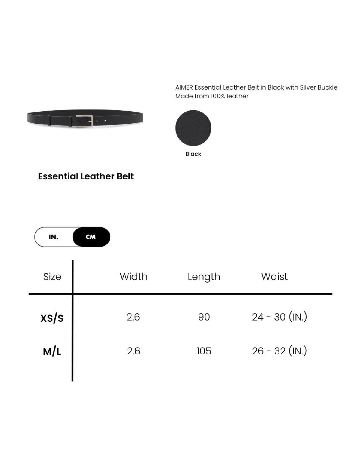 AIMER - Essential Leather Belt in Black Silver