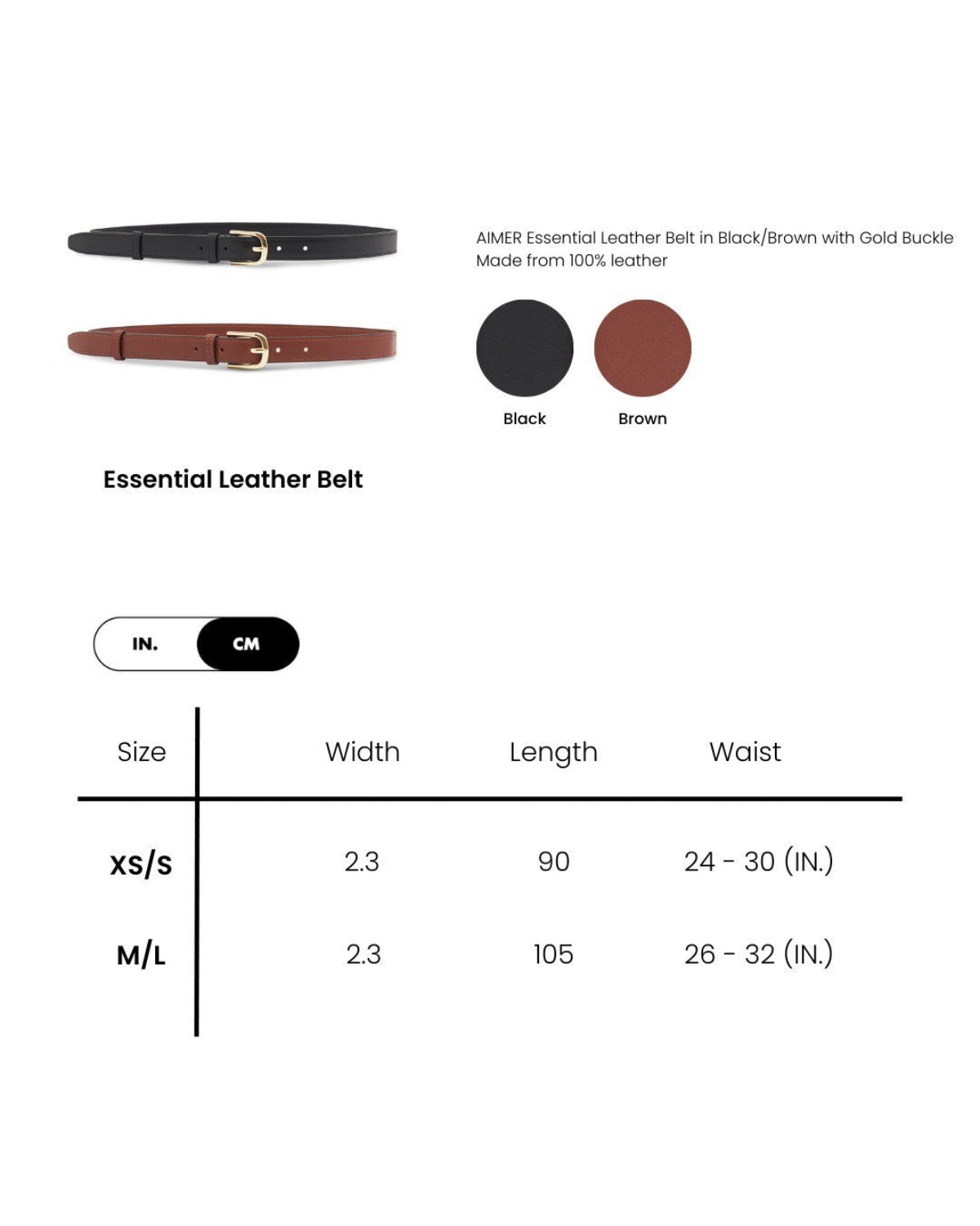 AIMER - Essential Leather Belt in Brown Gold Curve
