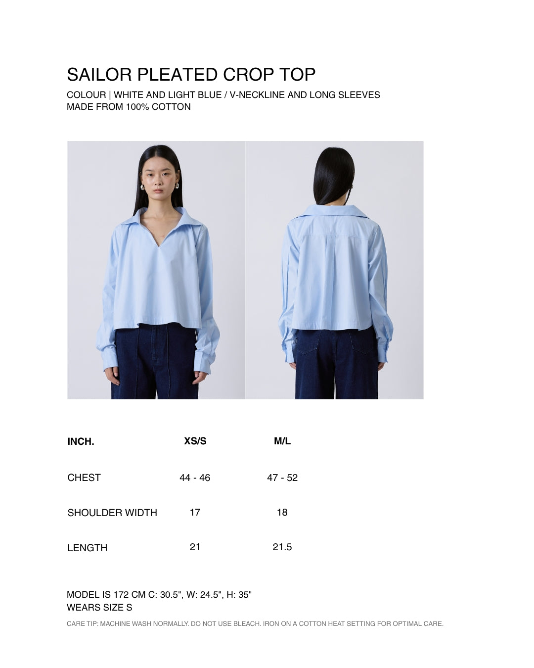 Jungle Urbaine - Sailor Pleated Crop Shirt in Light Blue