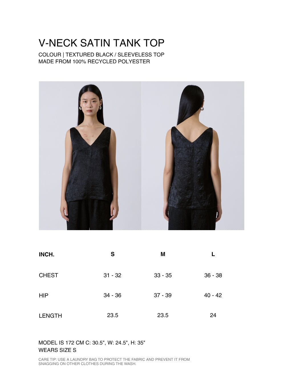 Jungle Urbaine - V-Neck Satin Tank Top in Textured Black