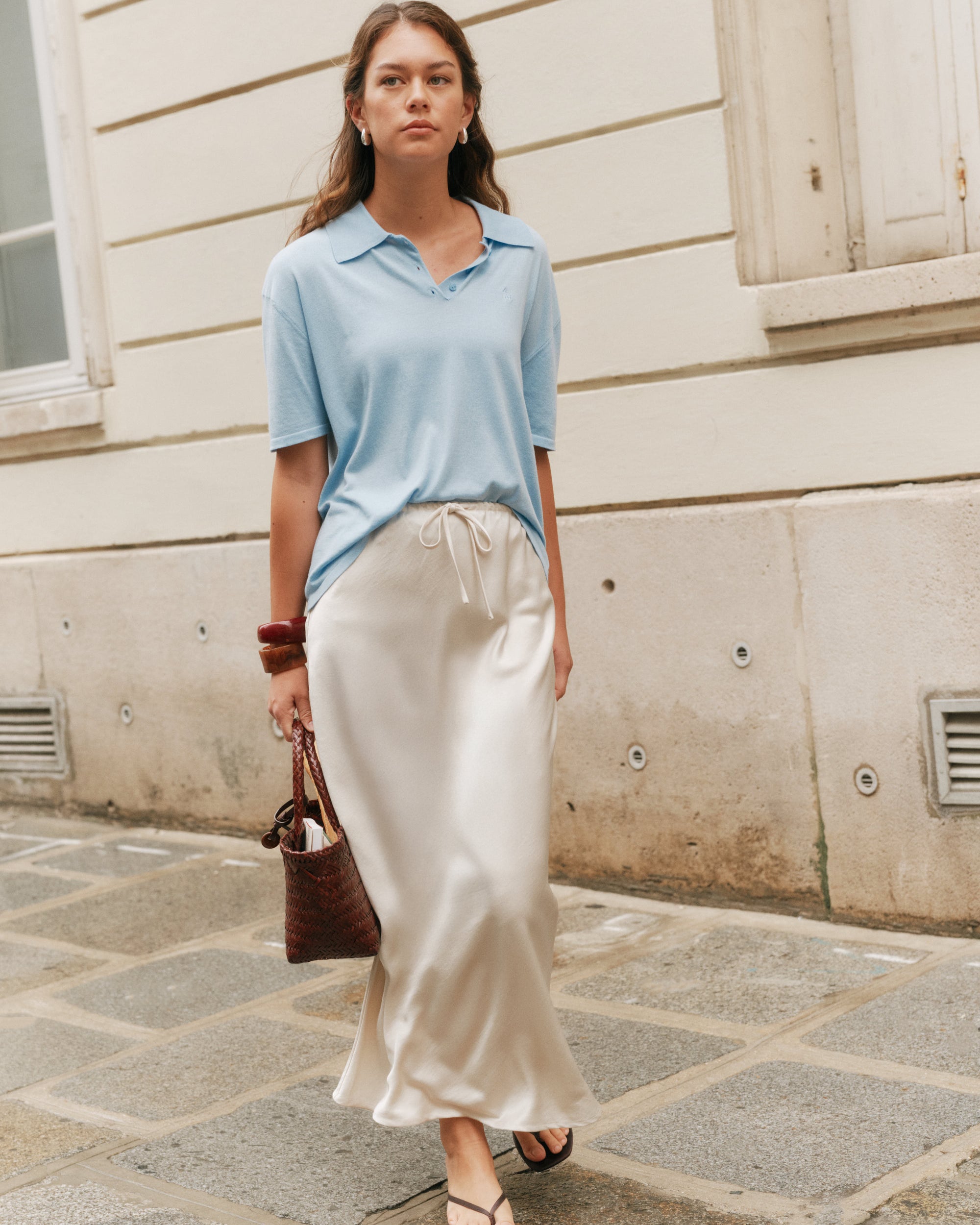 Été Parisien - Satin Maxi Skirt in Ivory
