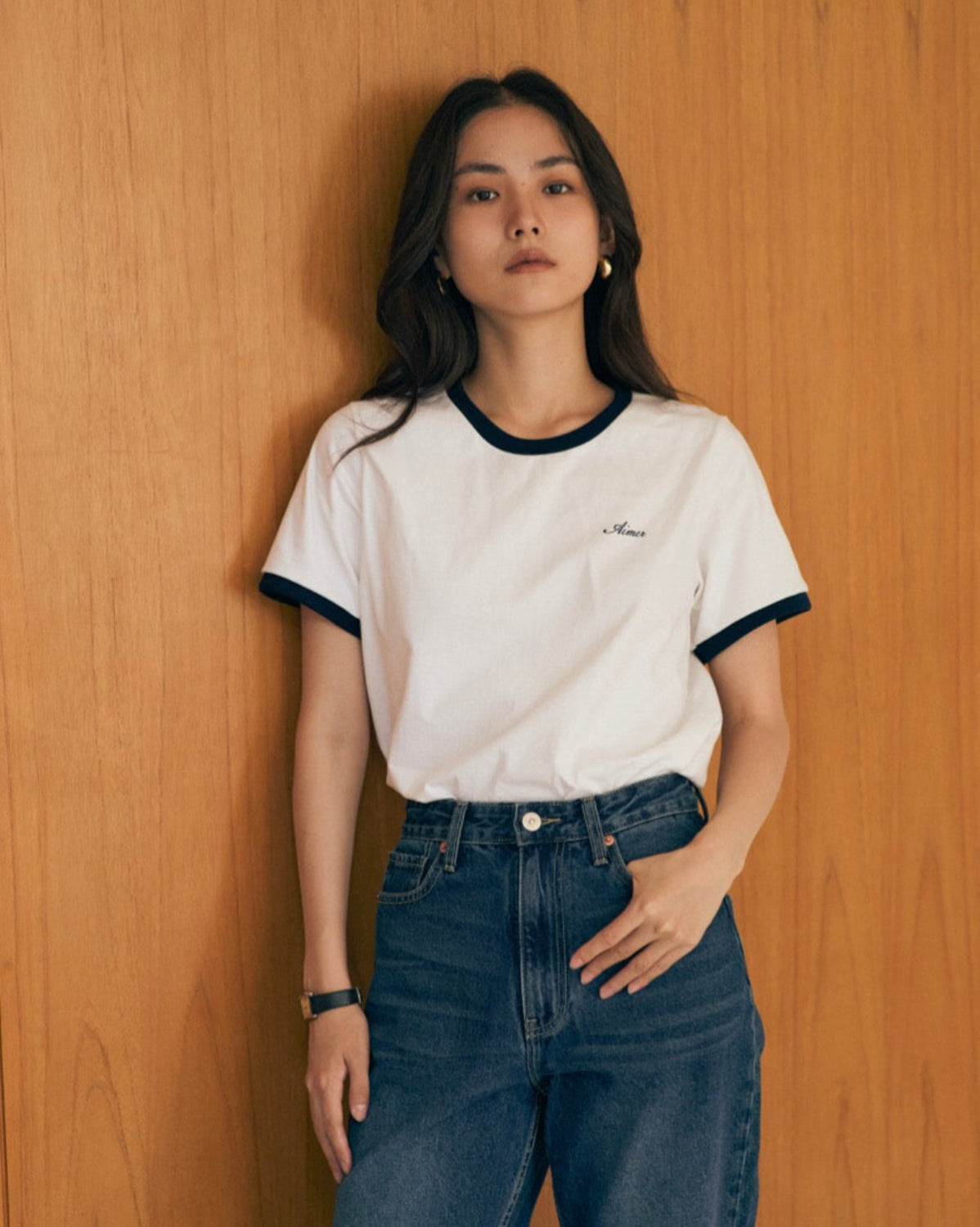 AIMER - Classic Ribbed Contrast T-Shirt in Navy