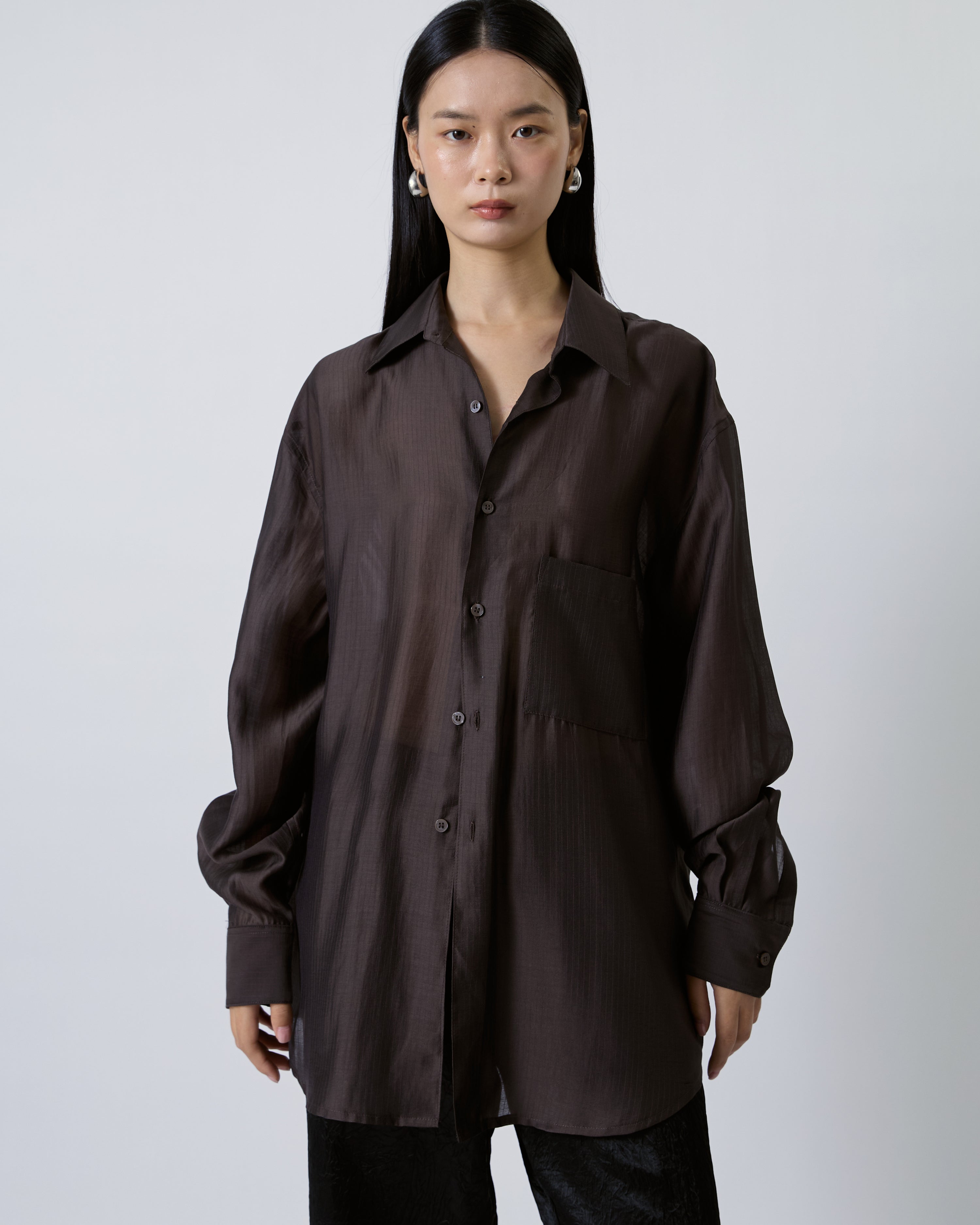 Jungle Urbaine - Oversized Shirt with AIMER Embroidery in Dark Brown