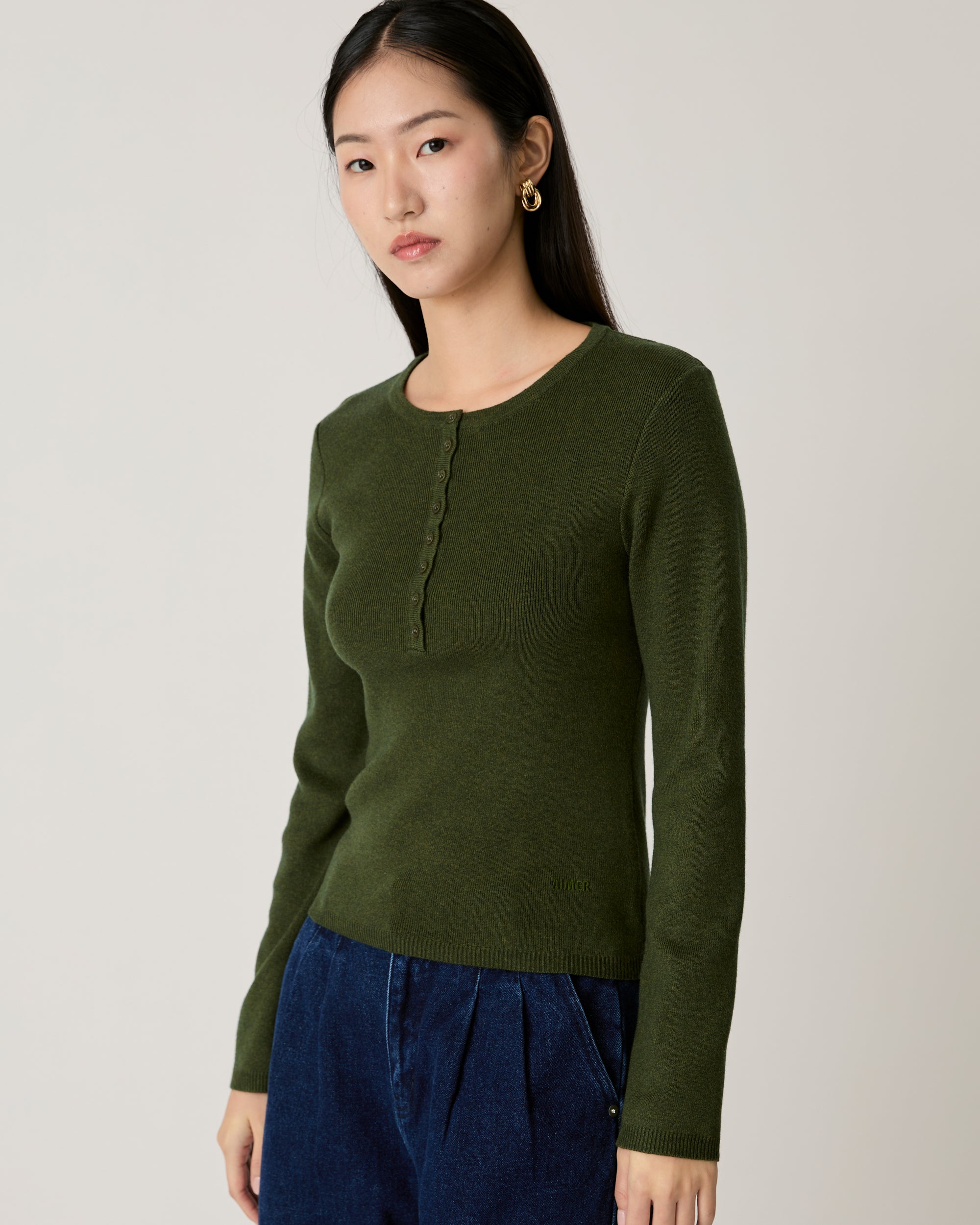 Knit Programme - Knitted Sweater With Buttons in Olive