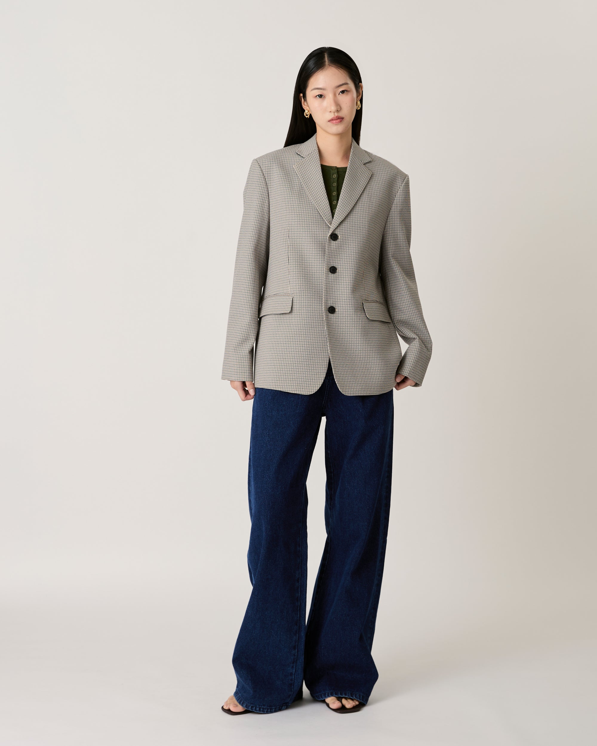 Returns to Nature - Three Button Blazer in Beige Check