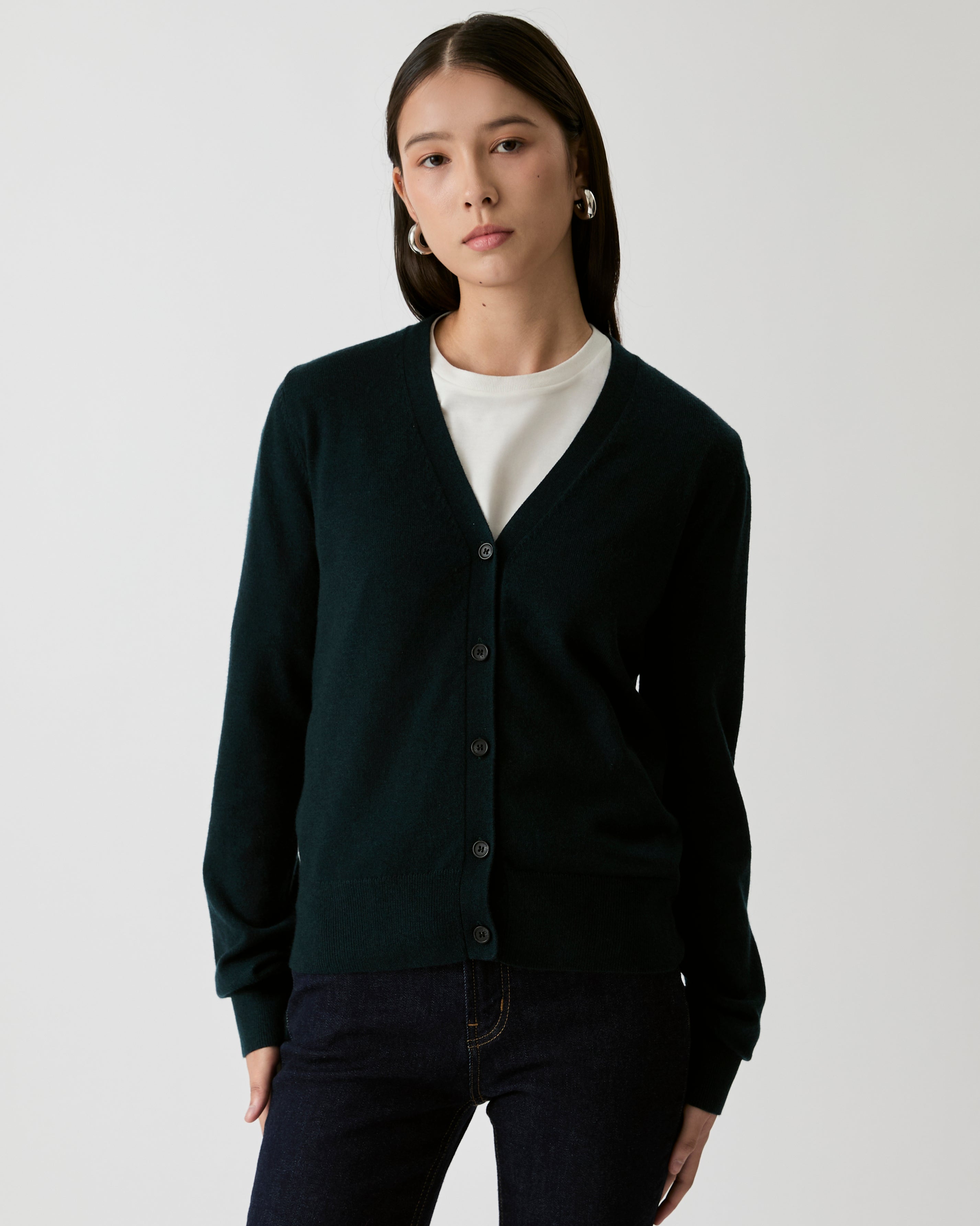 Knit Programme - V-Neck Cardigan in Pine Green