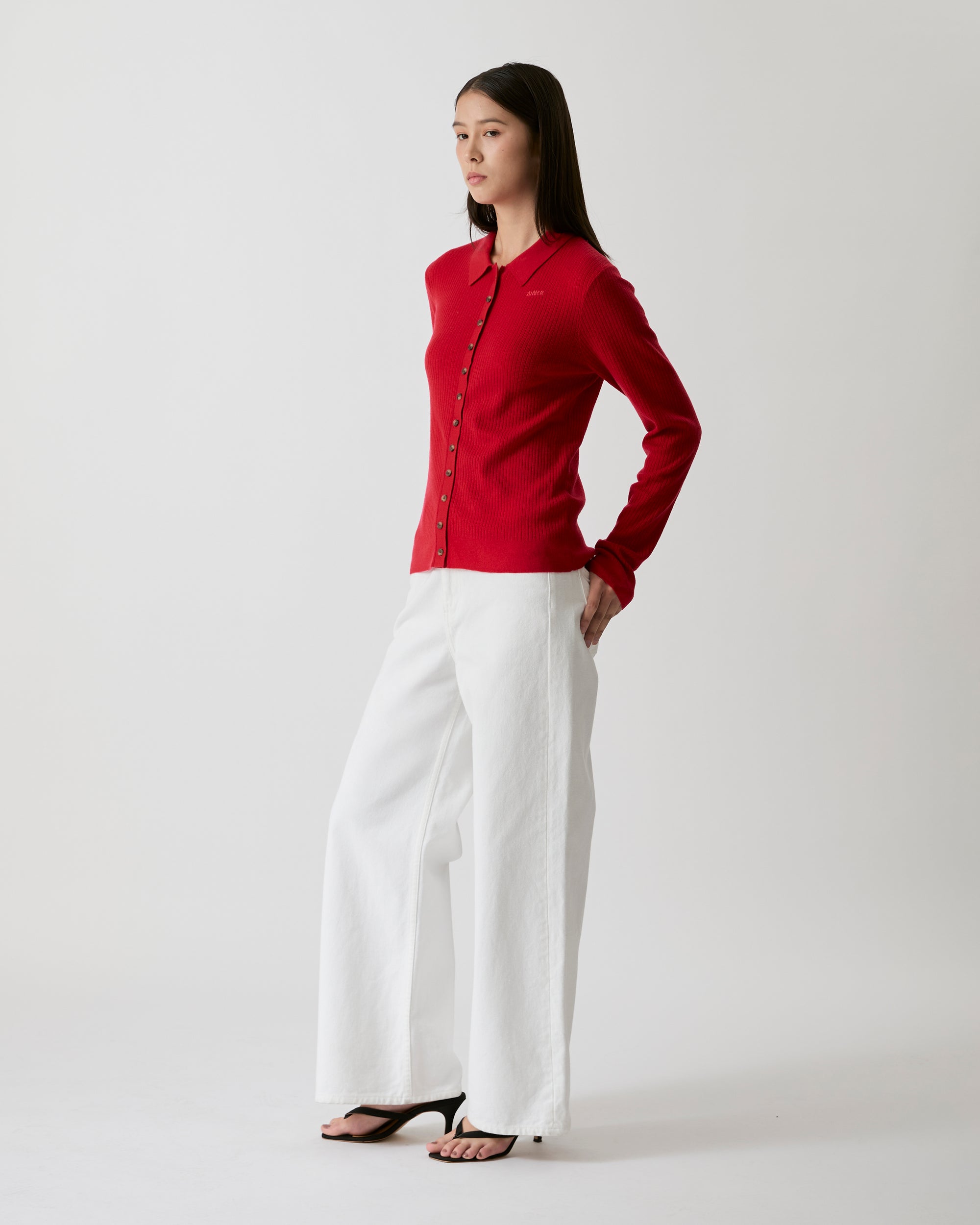 Knit Programme - Slim Knitted Polo Cardigan in Rouge