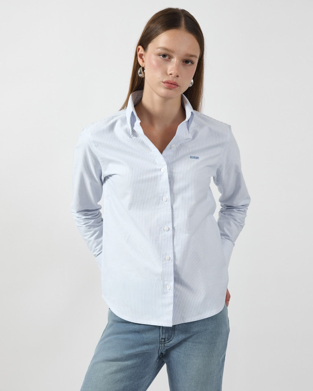 AIMER Core Essential - Regular Fit Shirt in White Blue Pinstripe Oxford