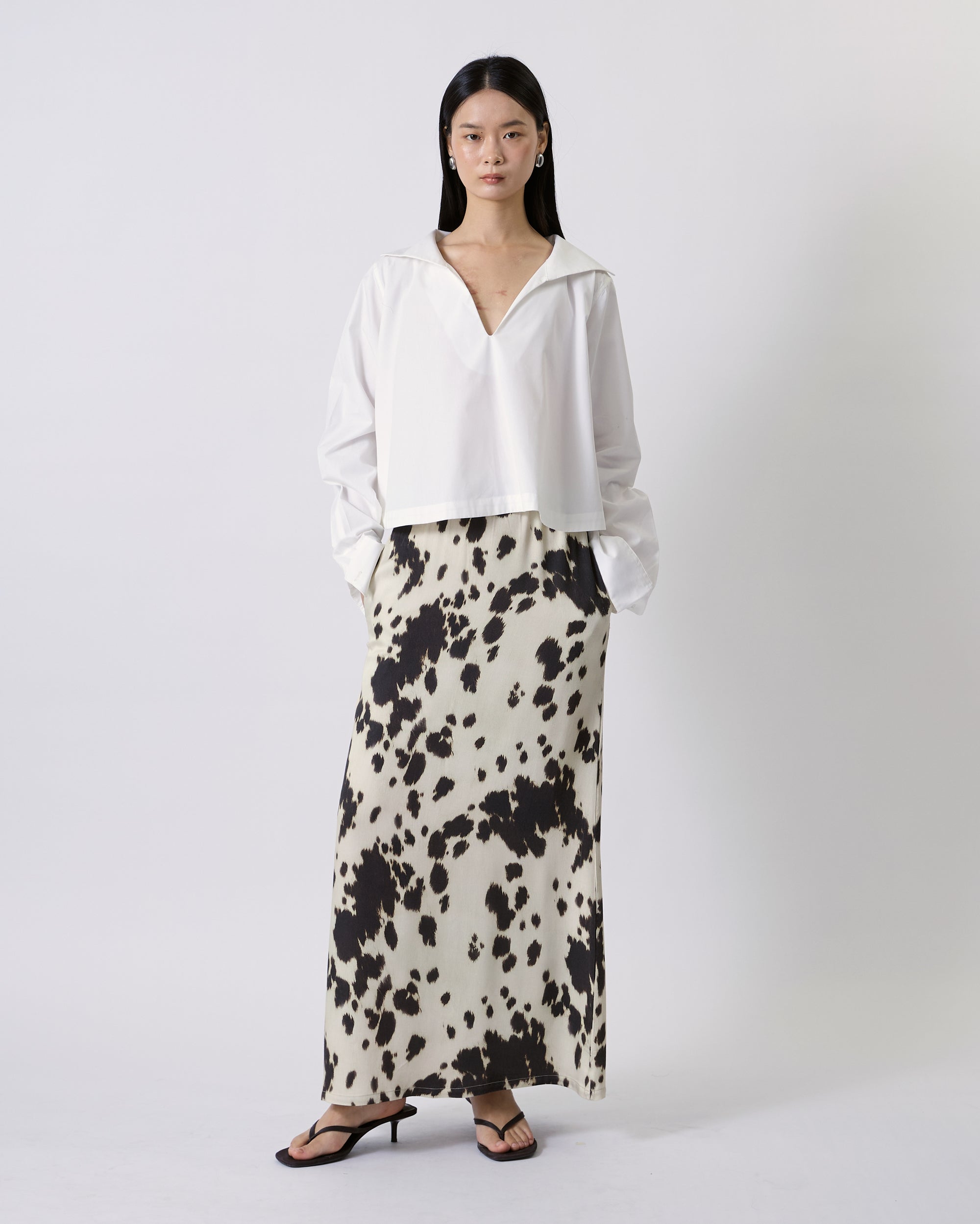 Jungle Urbaine - Elastic Maxi Skirt in Cowhide Print