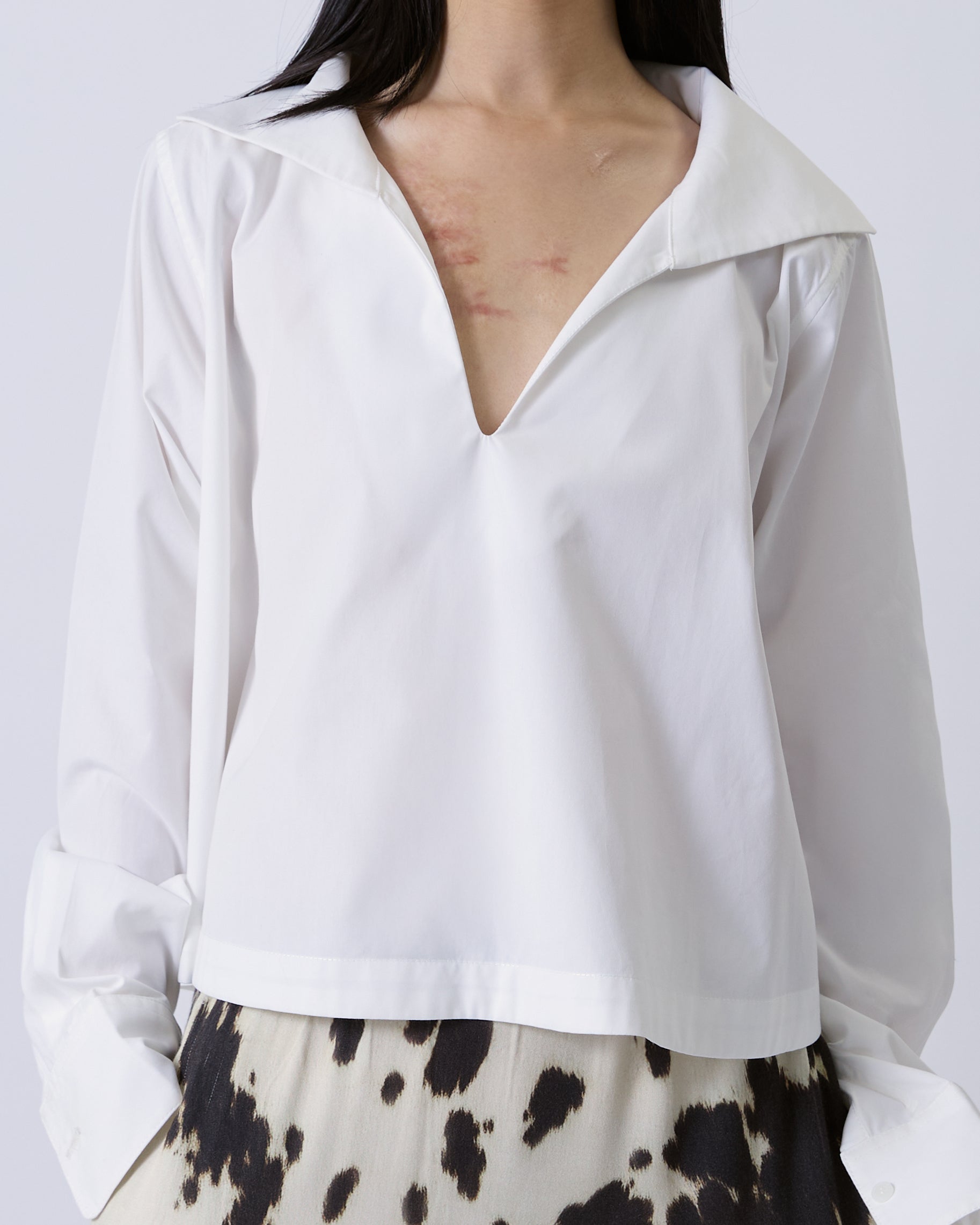 Jungle Urbaine - Sailor Pleated Crop Shirt in White