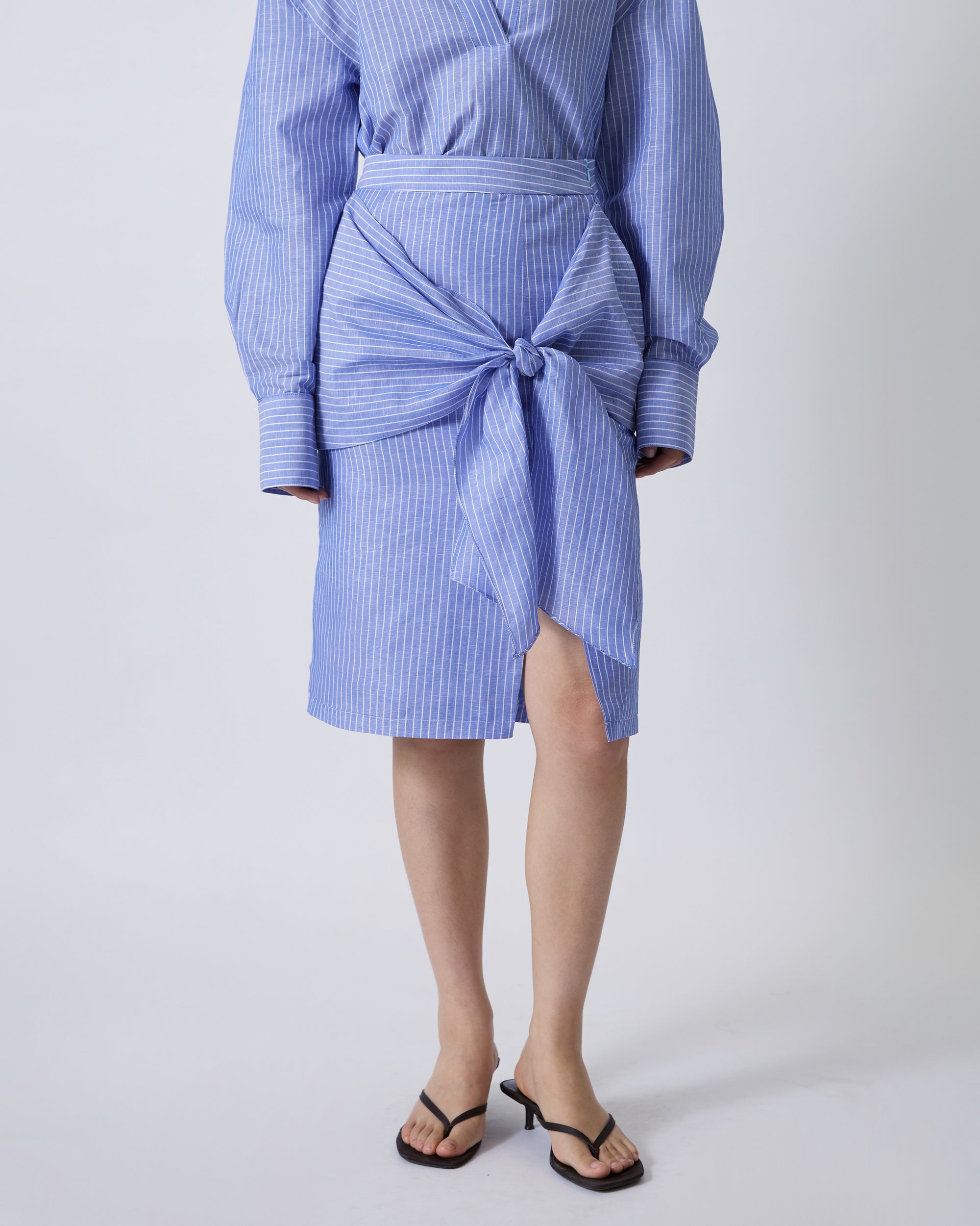 Jungle Urbaine - Front Wrap Skirt in Blue Stripe