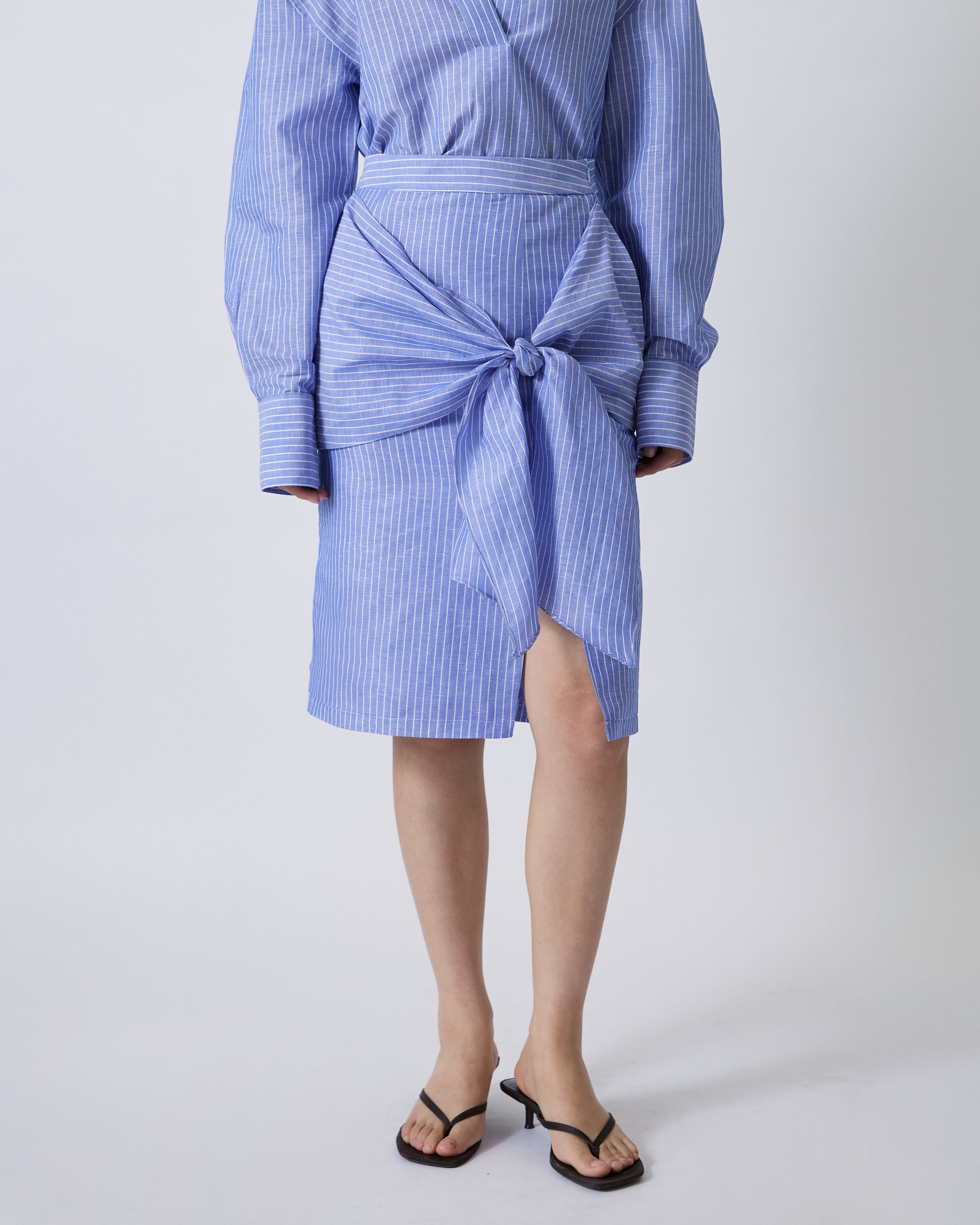 Jungle Urbaine - Front Wrap Skirt in Blue Stripe