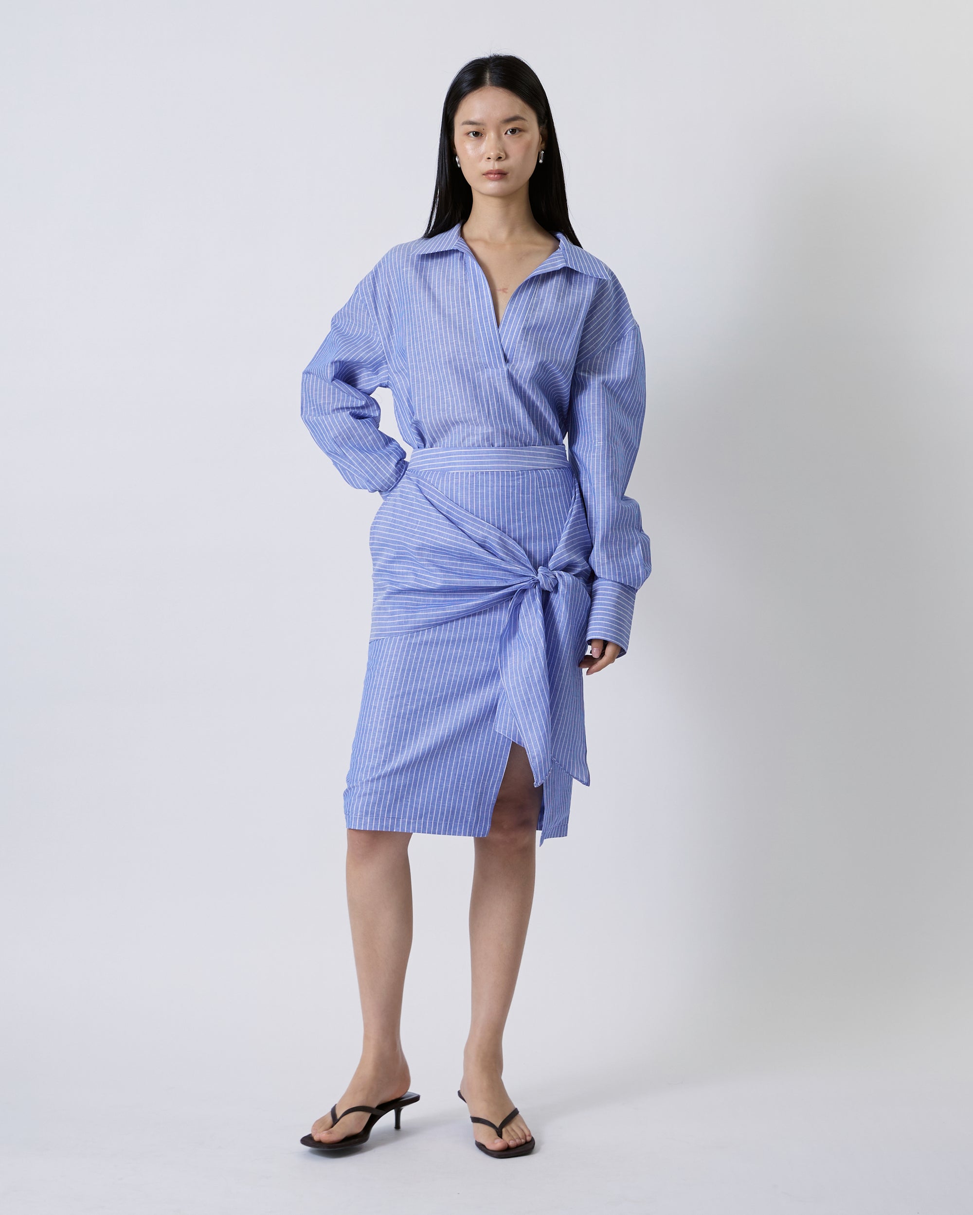 Jungle Urbaine - Front Wrap Skirt in Blue Stripe