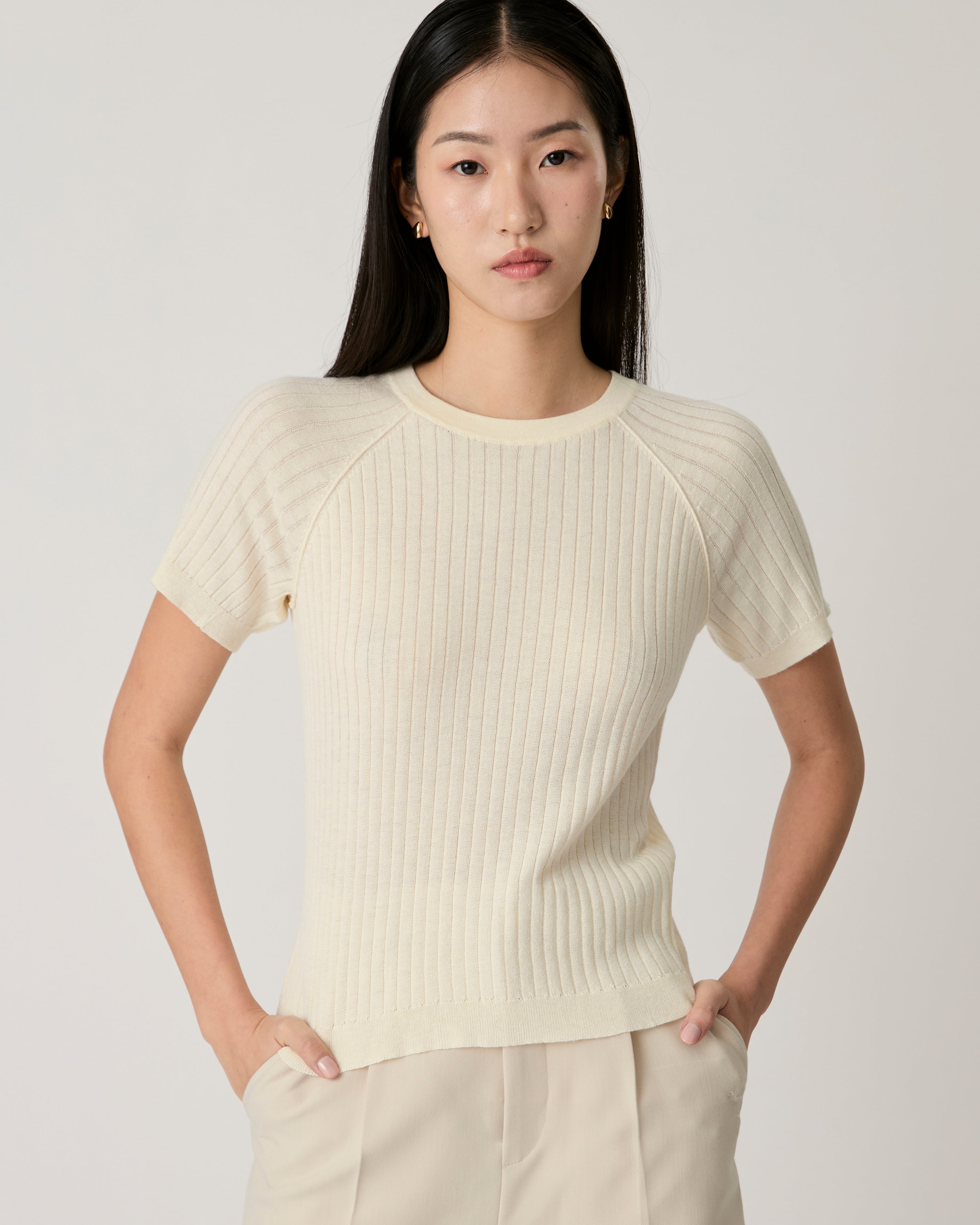 Knit Programme - Short Sleeve Knitted Sweater in White