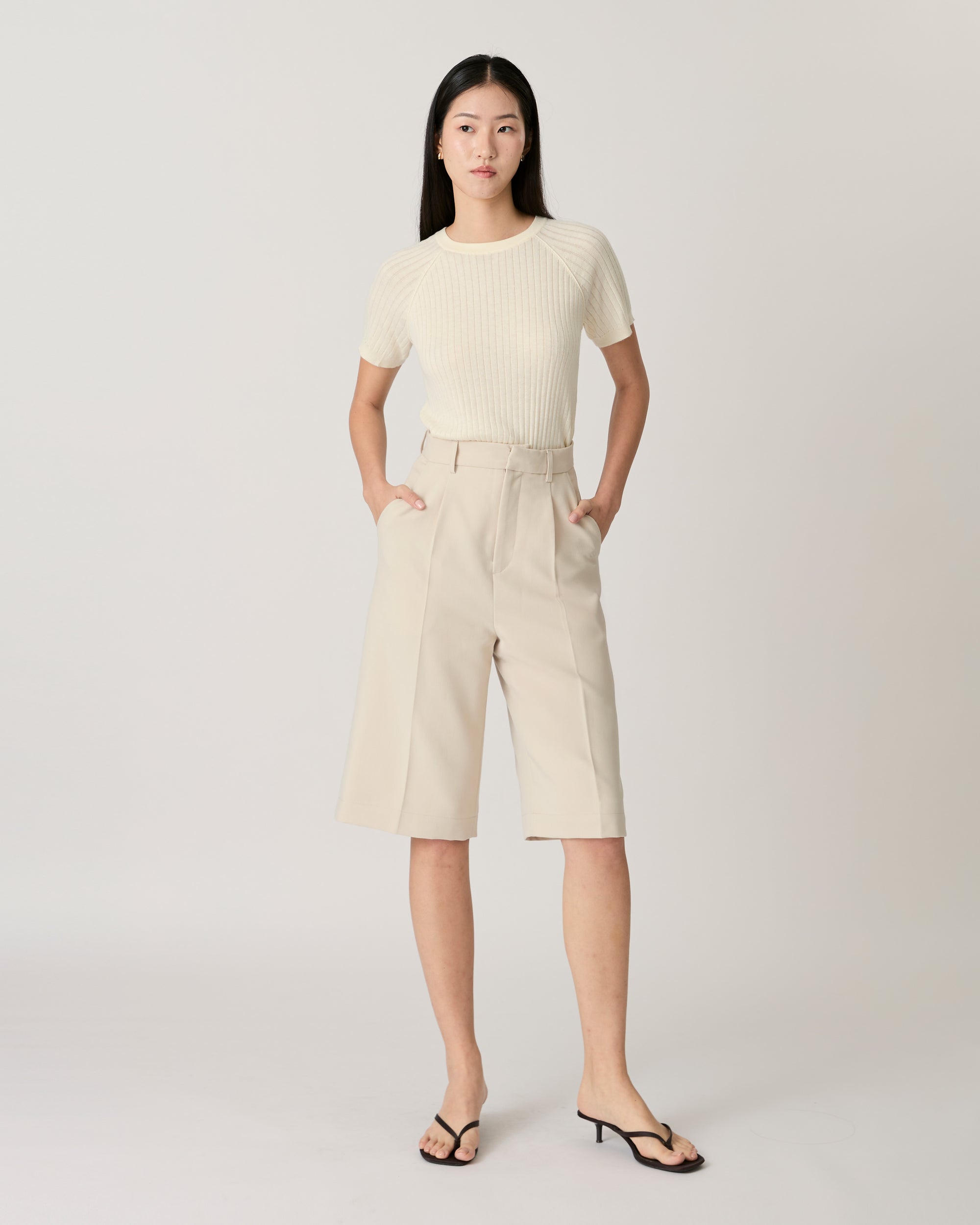 Returns to Nature - High-Waisted Bermuda Shorts in Ivory