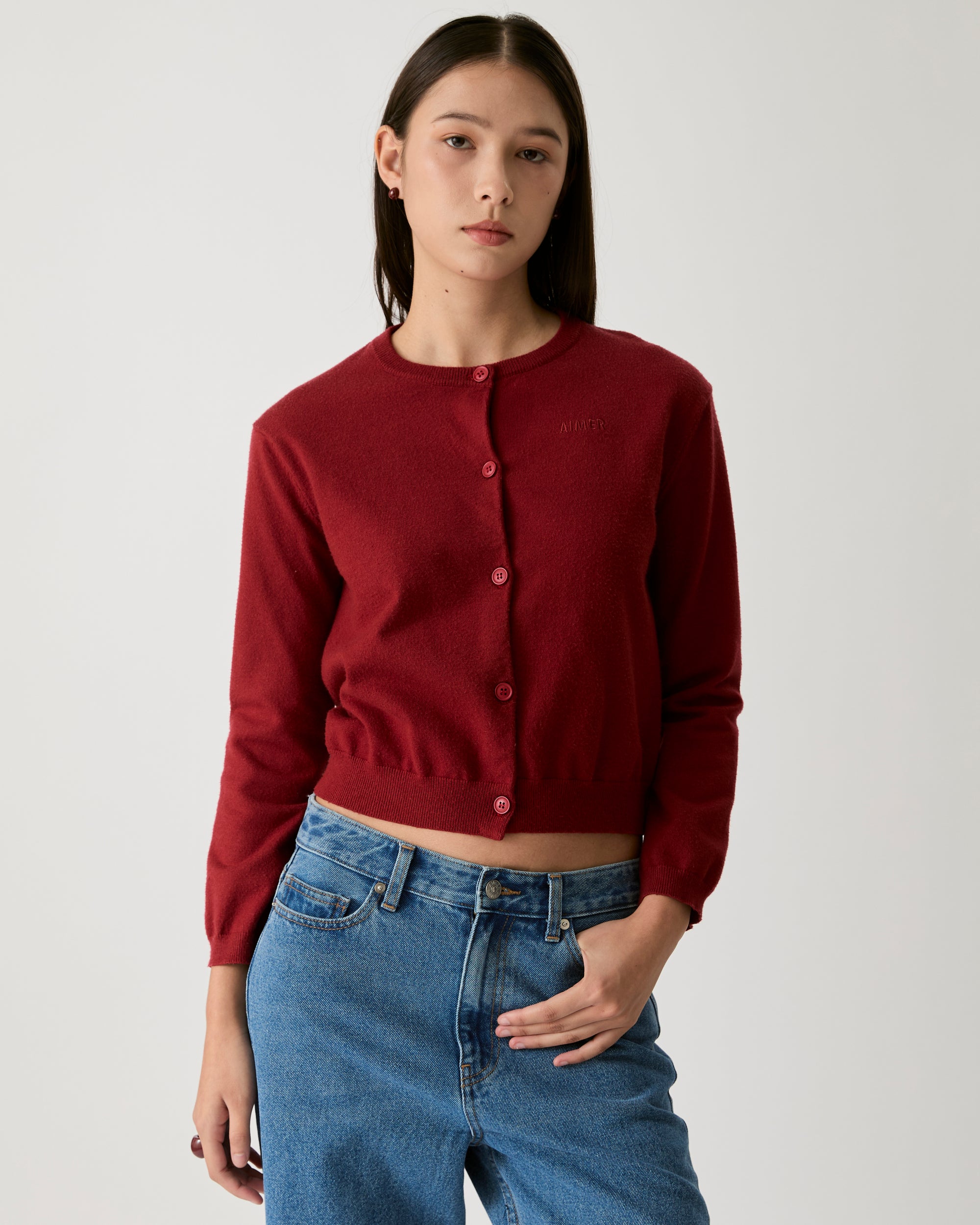 AIMER - Essential Cardigan in Burgundy