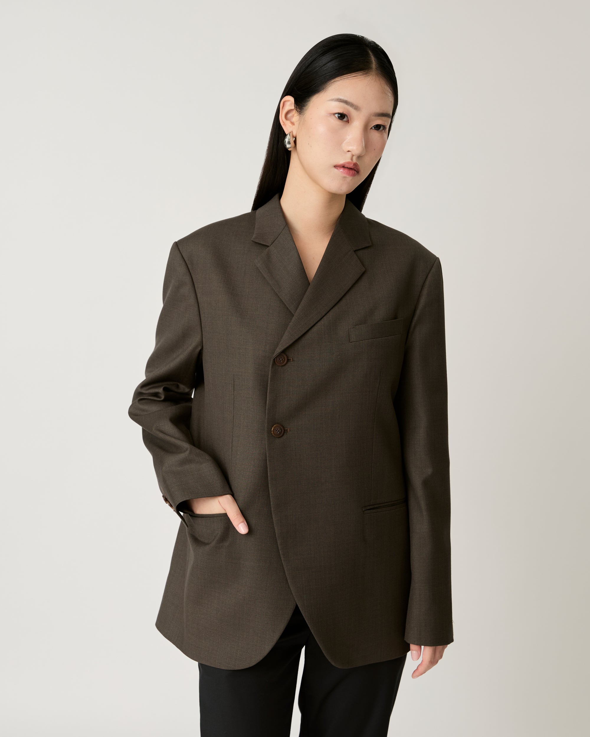 Returns to Nature - Two Button Blazer in Dark Olive