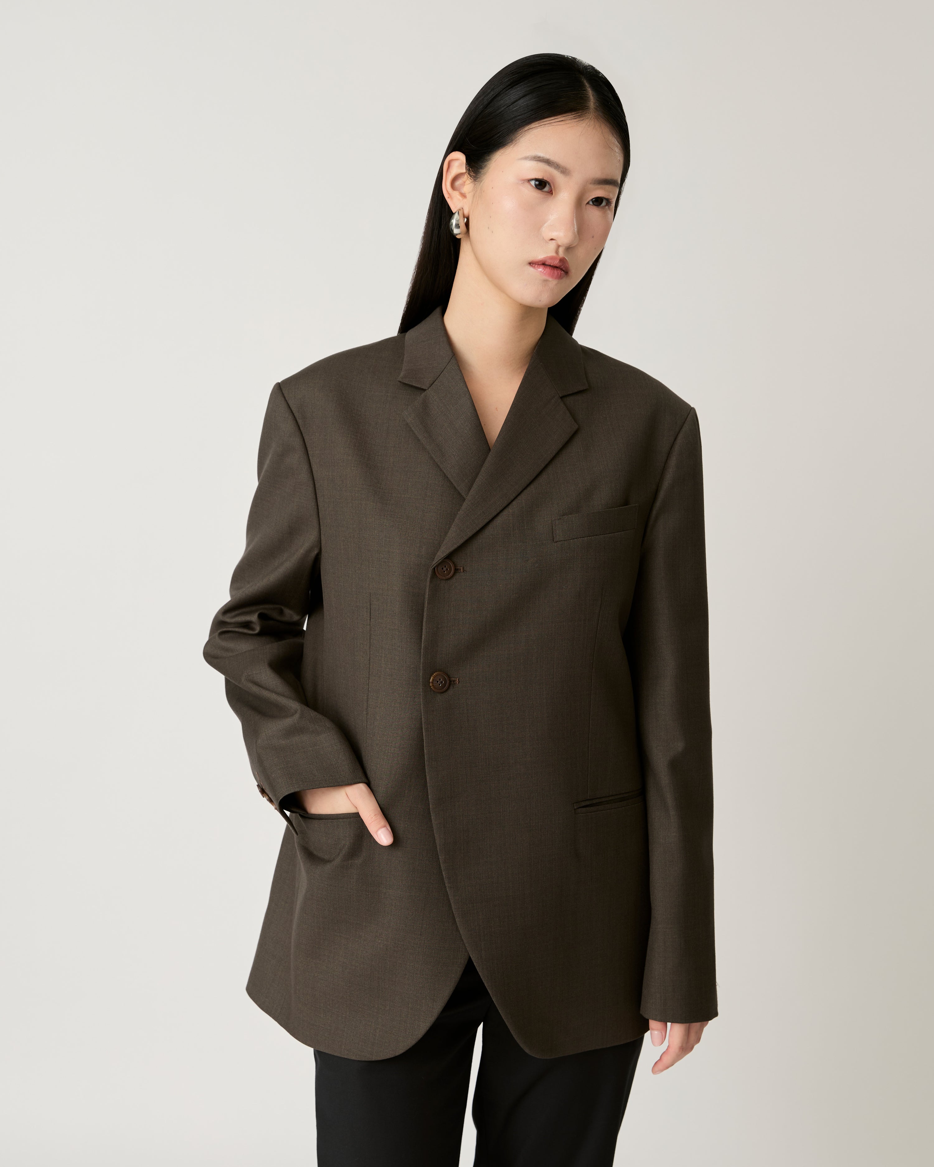 Returns to Nature - Two Button Blazer in Dark Olive