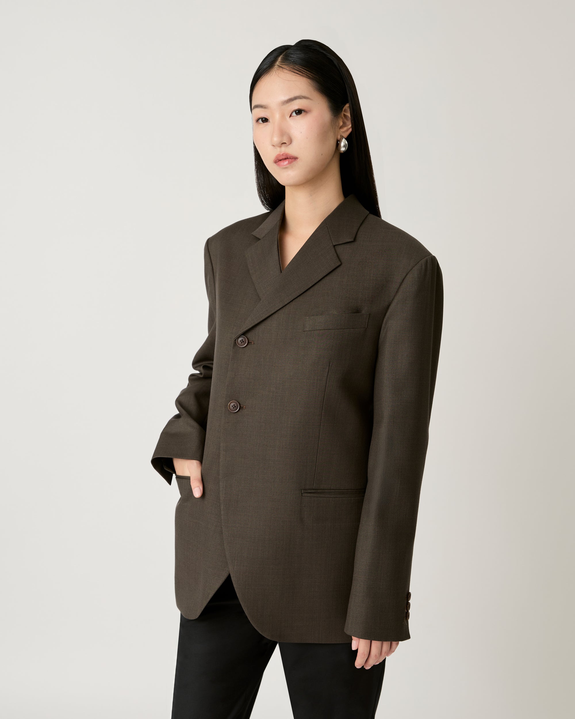 Returns to Nature - Two Button Blazer in Dark Olive