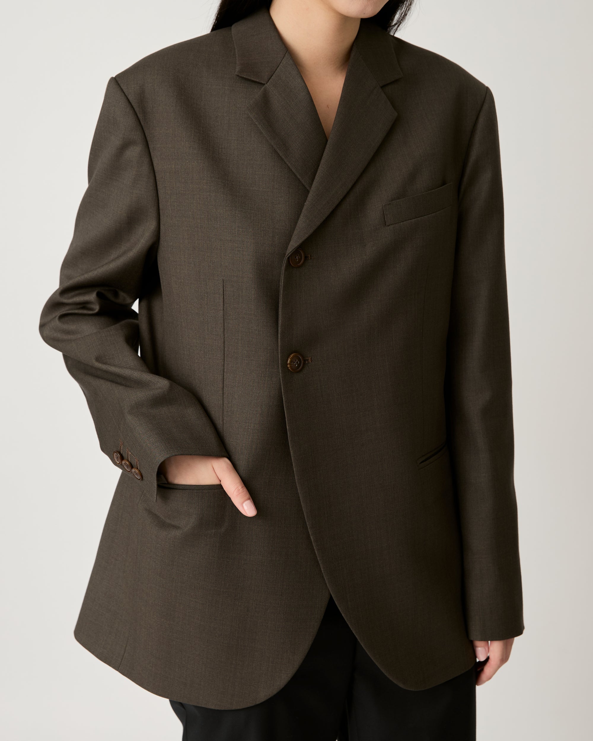 Returns to Nature - Two Button Blazer in Dark Olive