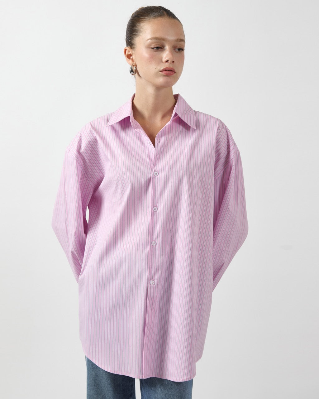 AIMER Core Essential - Oversized Shirt in Pink Blue Stripe