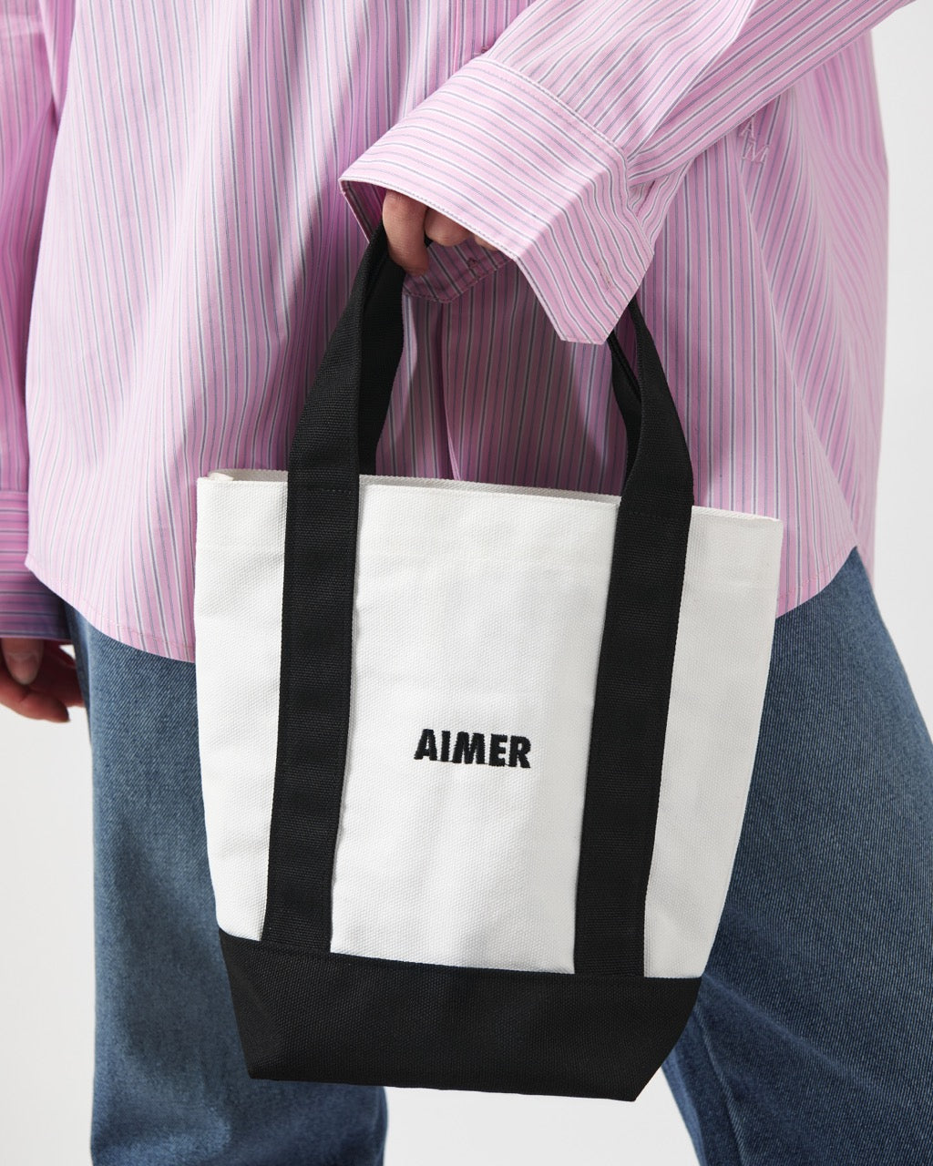 AIMER Denim Edition - Small Tote Bag in Ivory Black Canvas